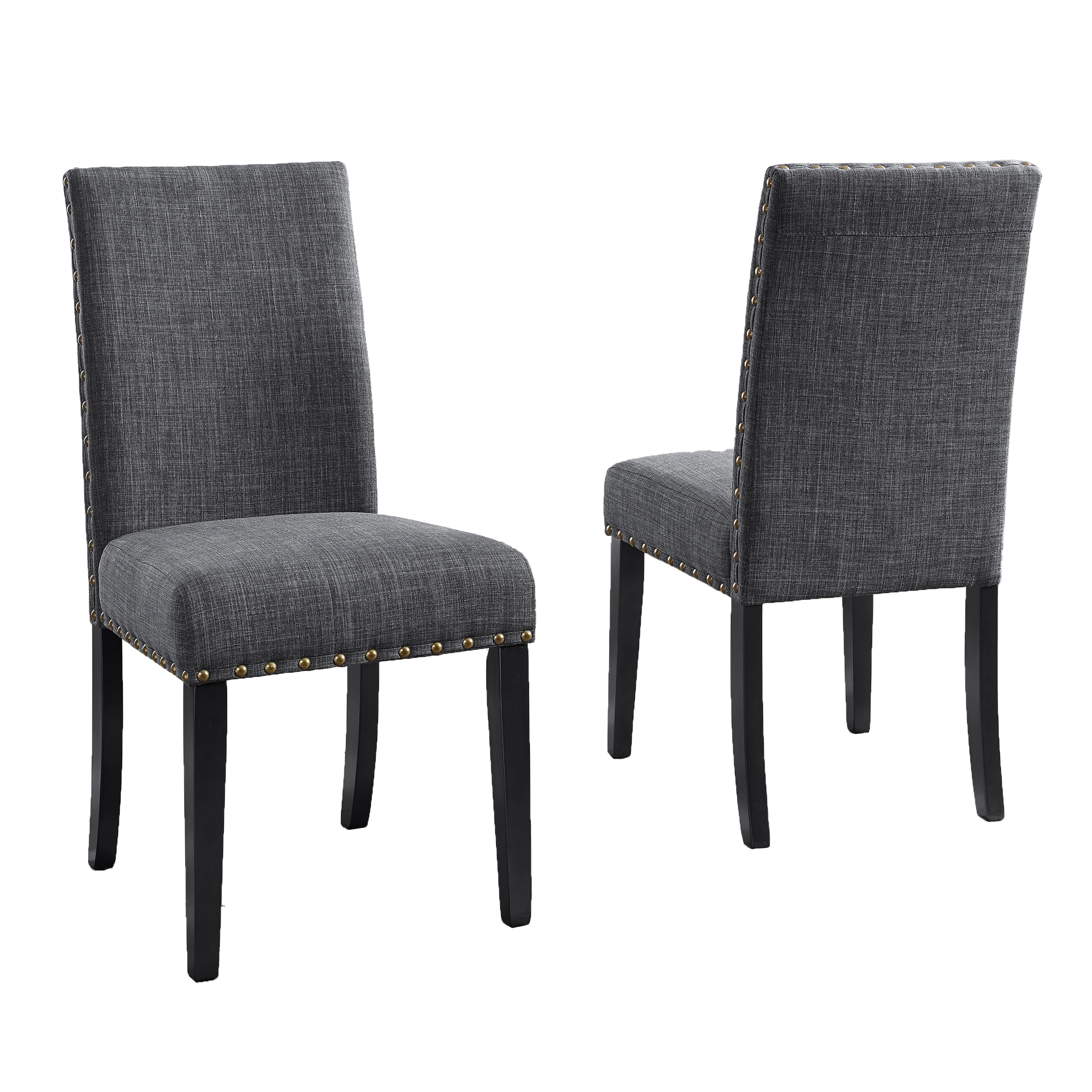 Biony Fabric Dining Chairs with Nailhead Trim, Set of 2, Gray