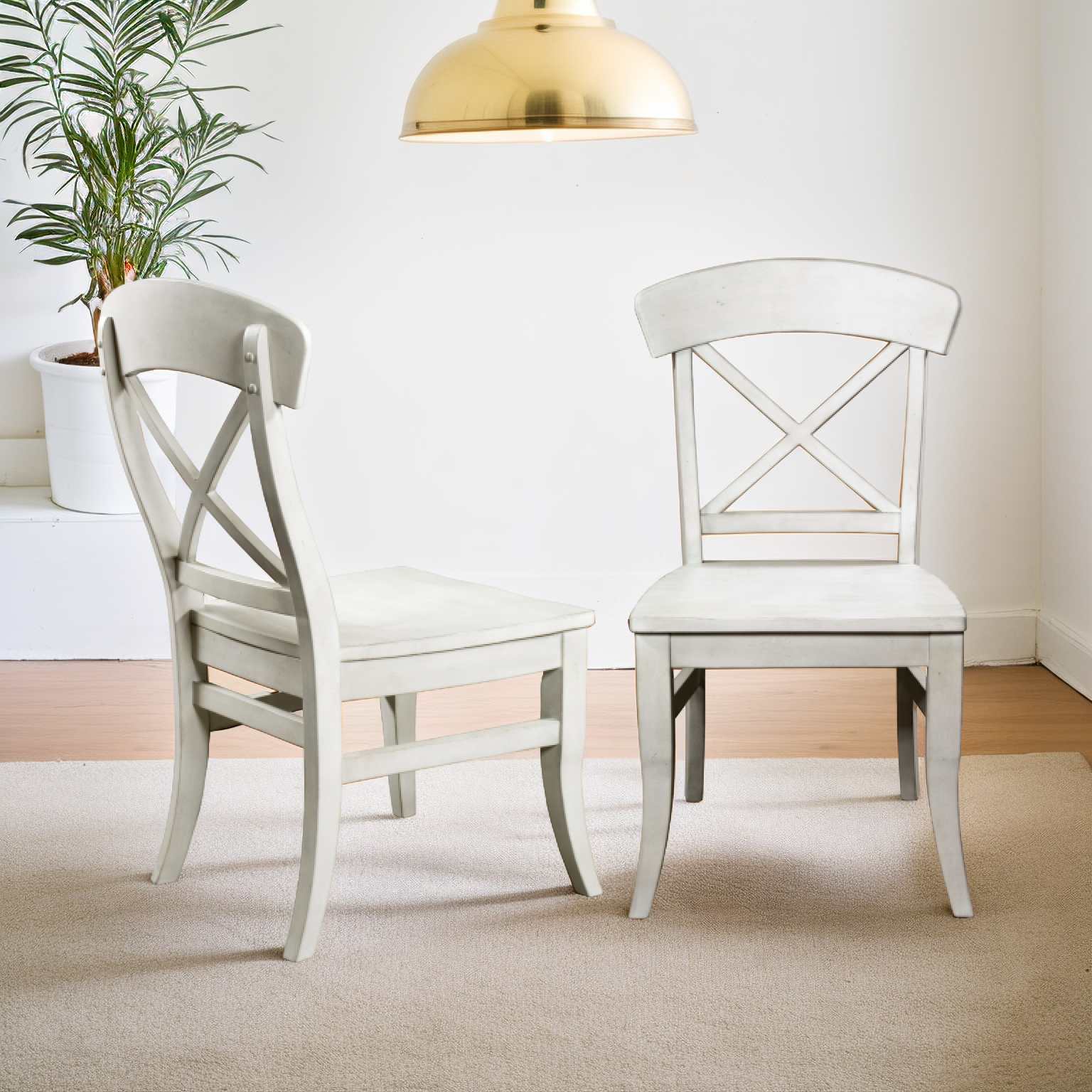 Harola Cross-back Dining Side Chairs in Set of 2, Smoky White Finish