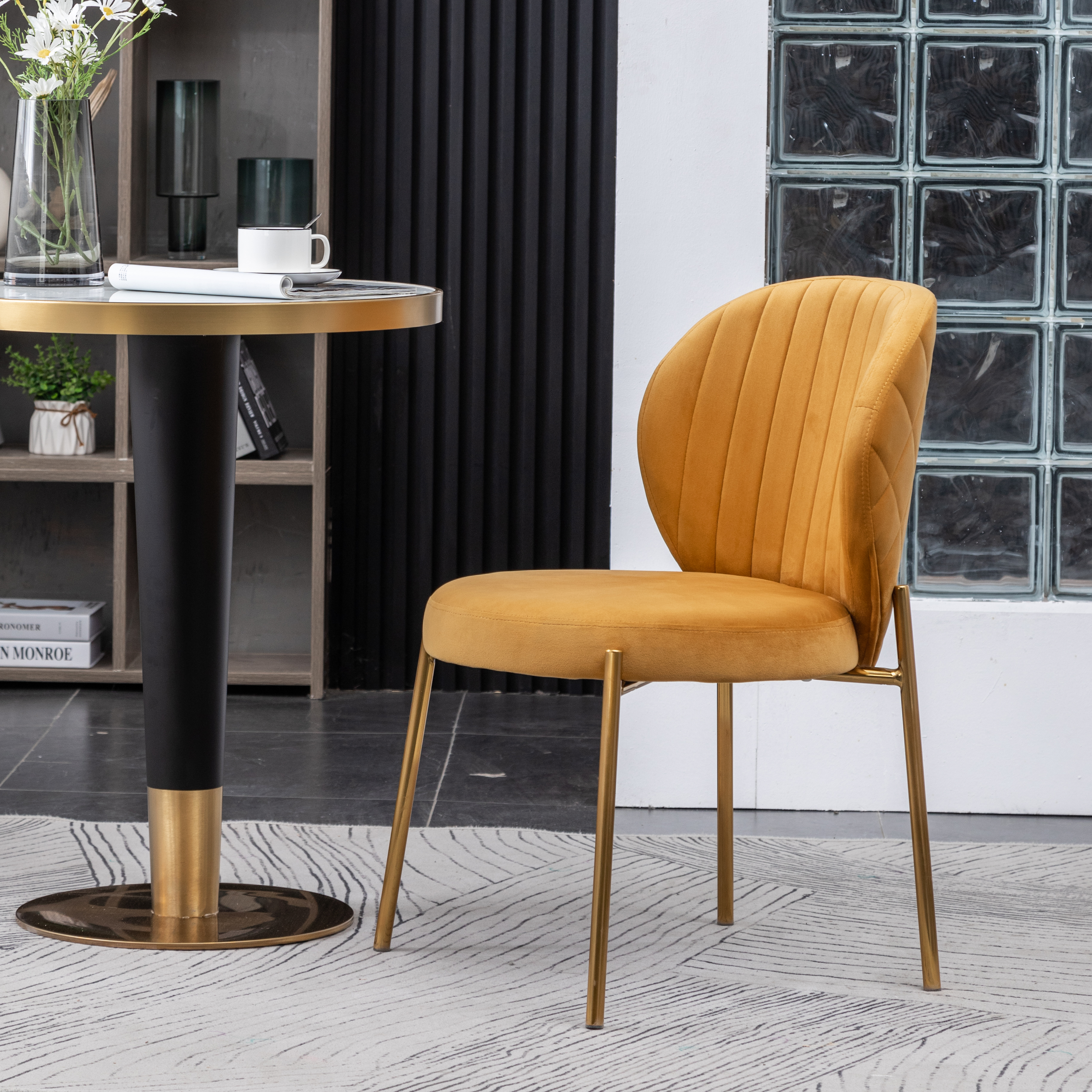 Amoa Contemporary Velvet Upholstery Dining Chair, Yellow