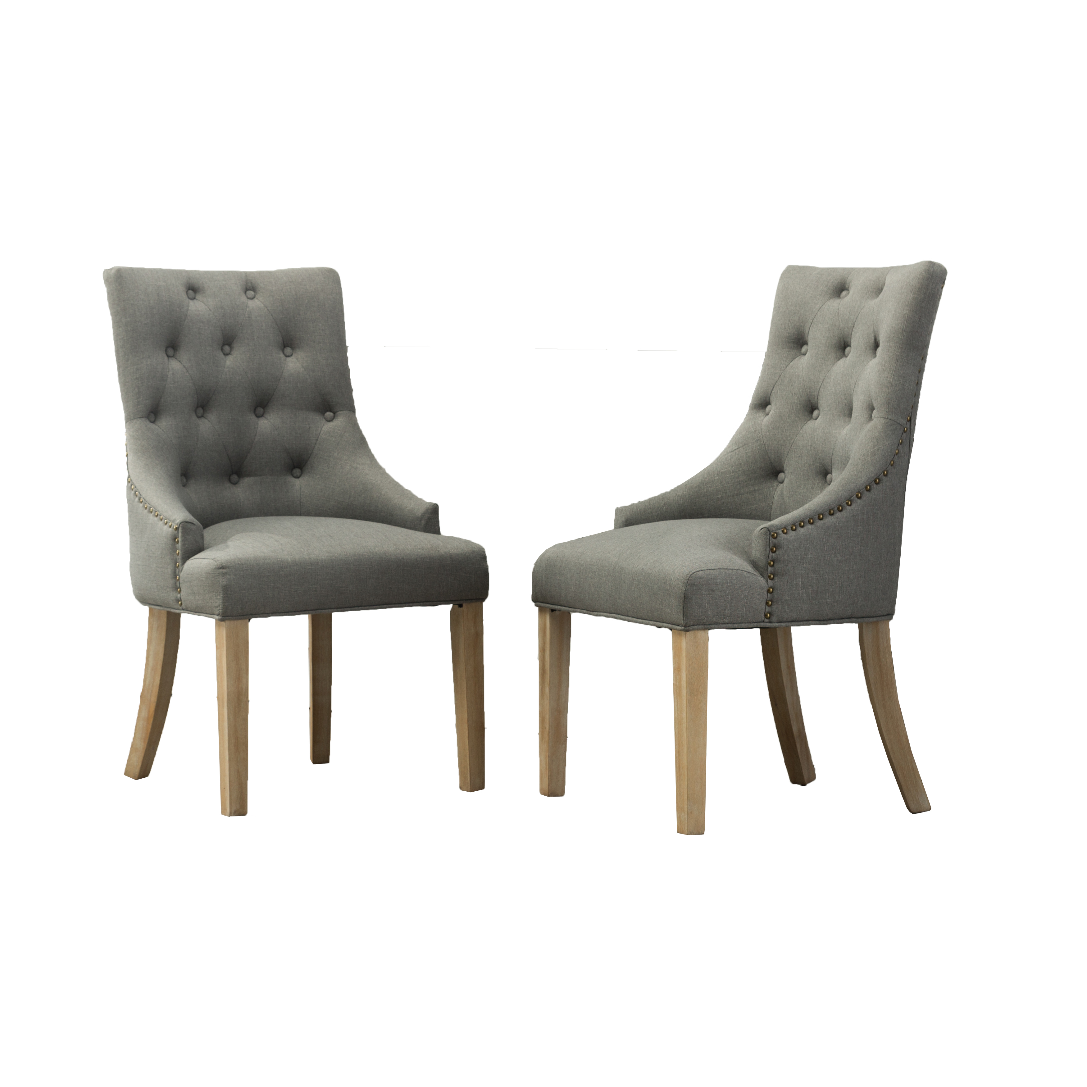 Grey Button Tufted Solid Wood Wingback Hostess Chairs with Nail Heads Set of 2