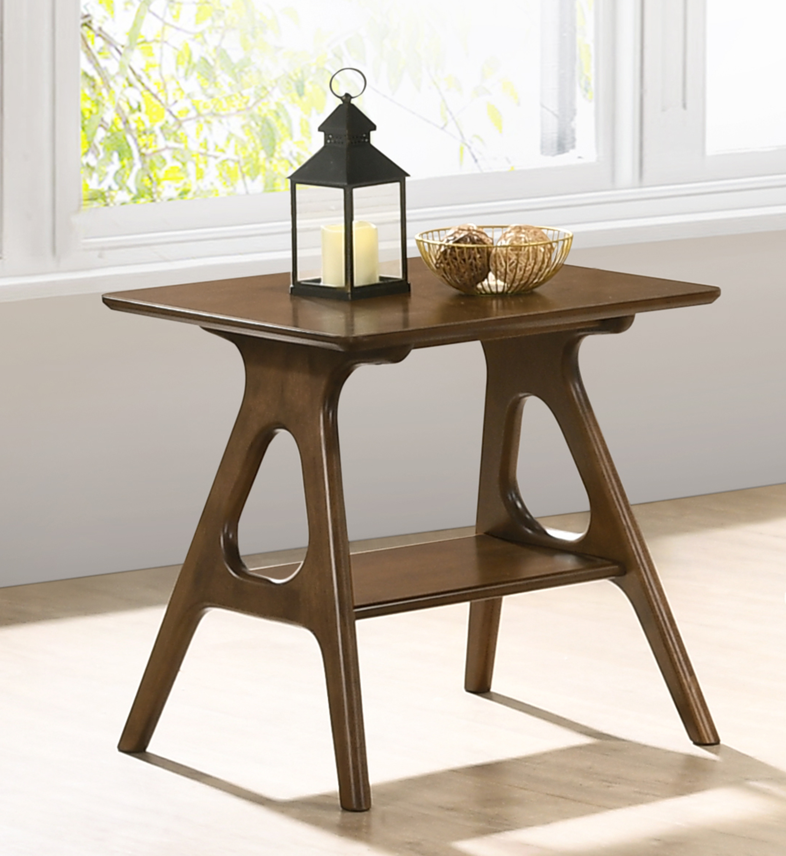 Arona Mid-Century Modern Wood End Table with Shelf