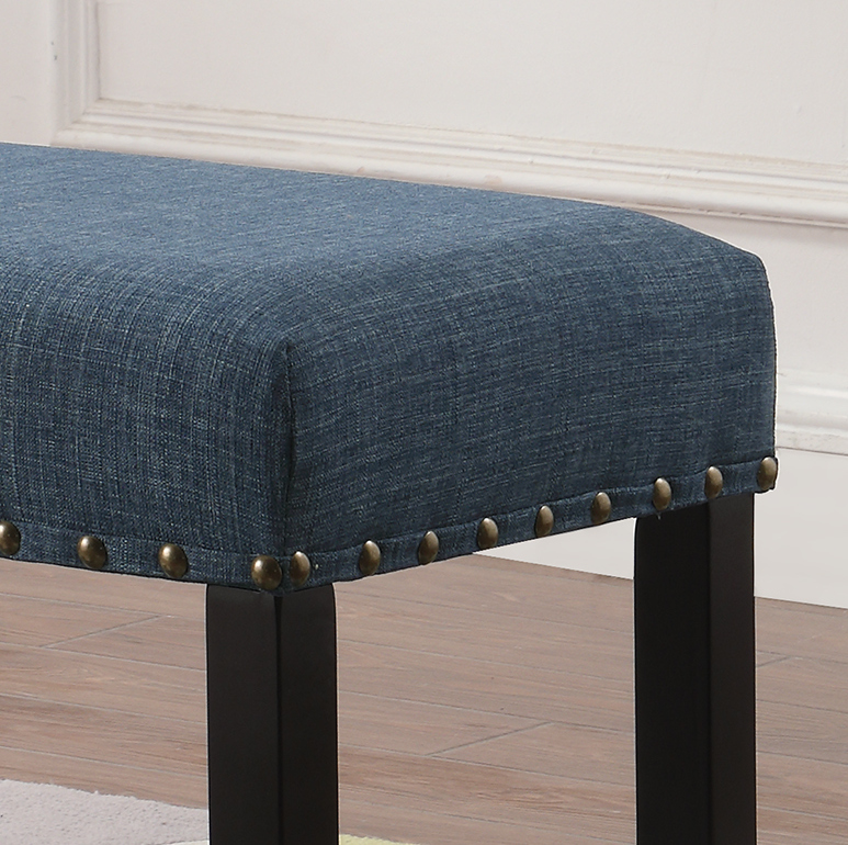 Biony Fabric Dining Bench with Nailhead Trim, Blue