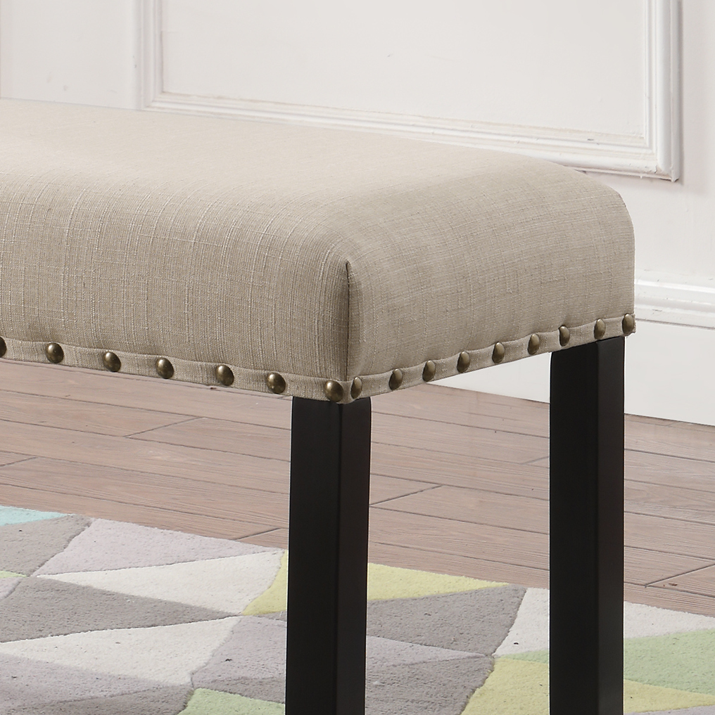 Biony Fabric Dining Bench with Nailhead Trim, Tan