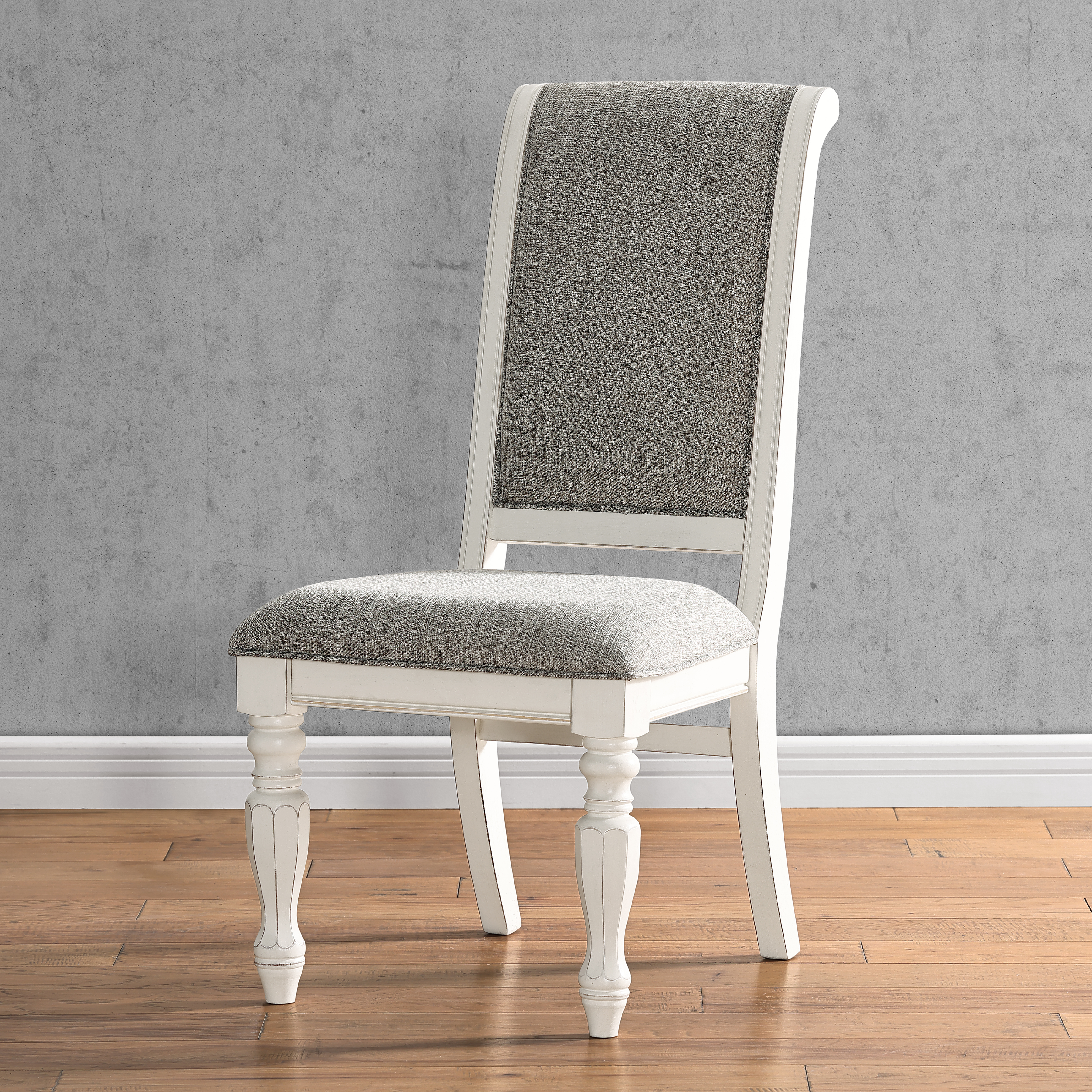 Belleza Antique White Solid Wood Upholstered Dining Chairs, Set of 2