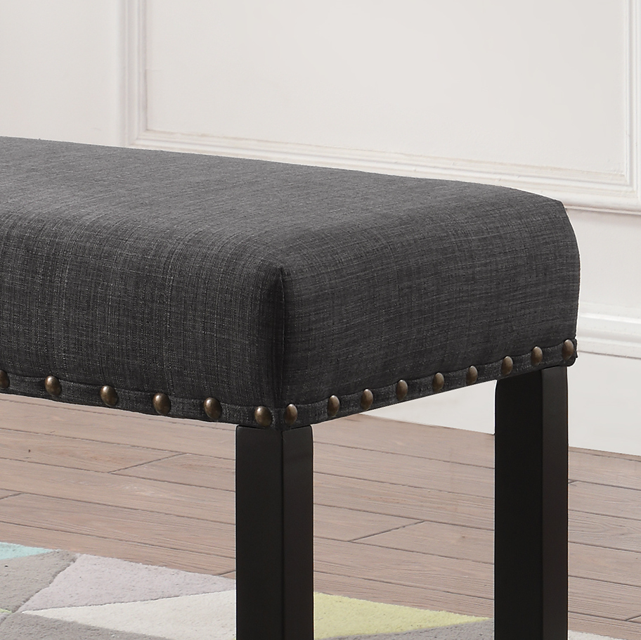 Biony Fabric Dining Bench with Nailhead Trim, Grey