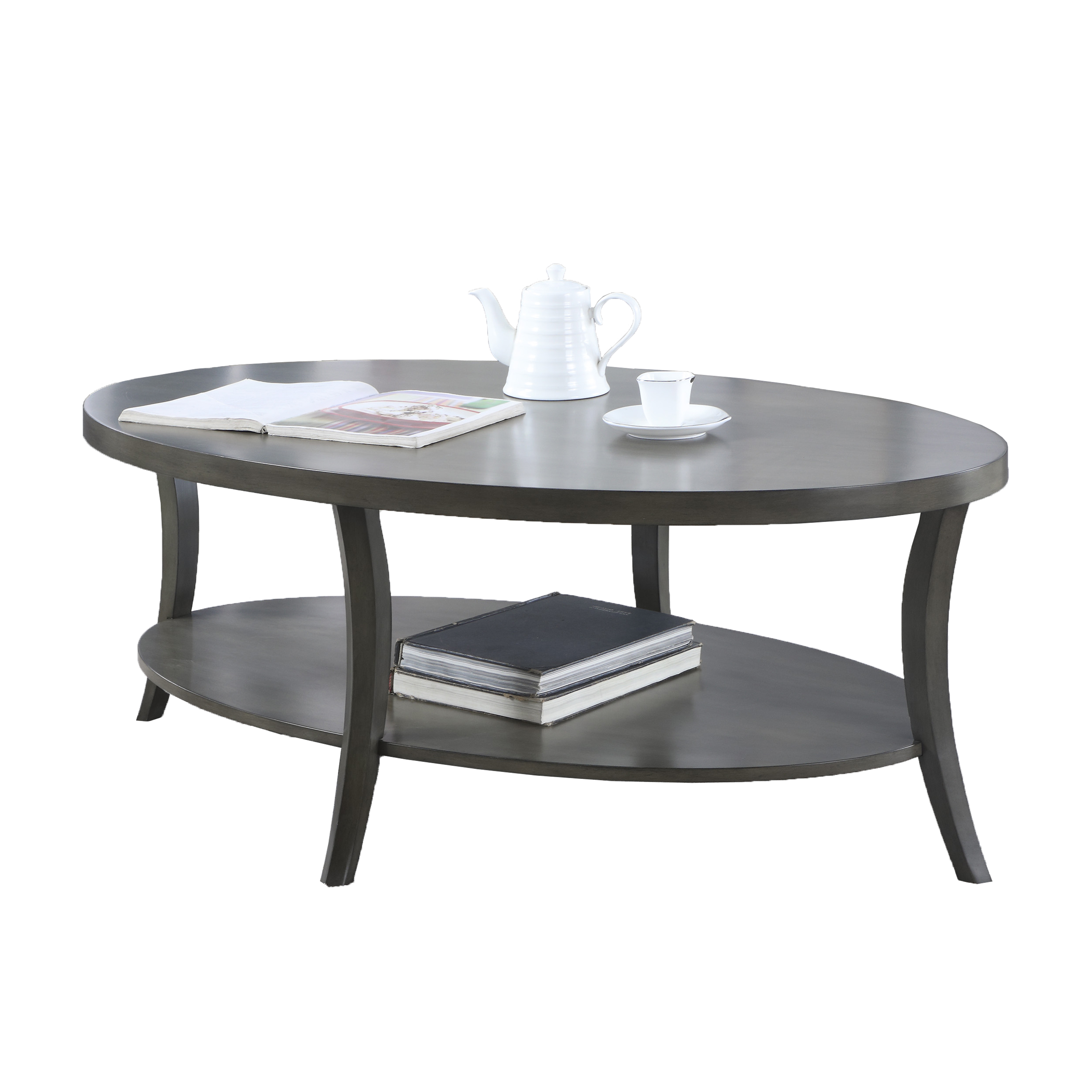 Perth Contemporary Oval Shelf Coffee Table, Gray