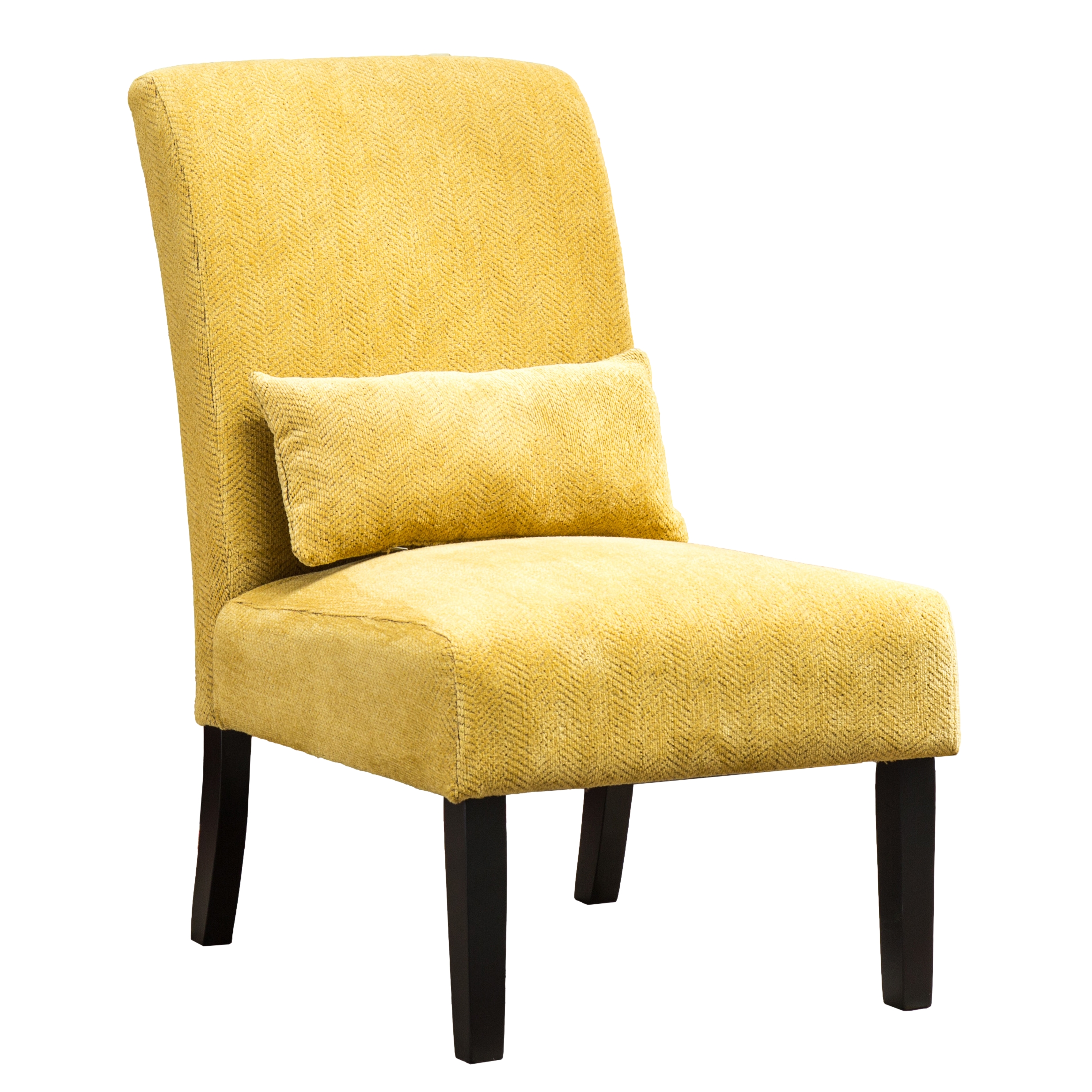 Pisano Contemporary Chenille Fabric Armless Accent Chair with Pillow, Yellow