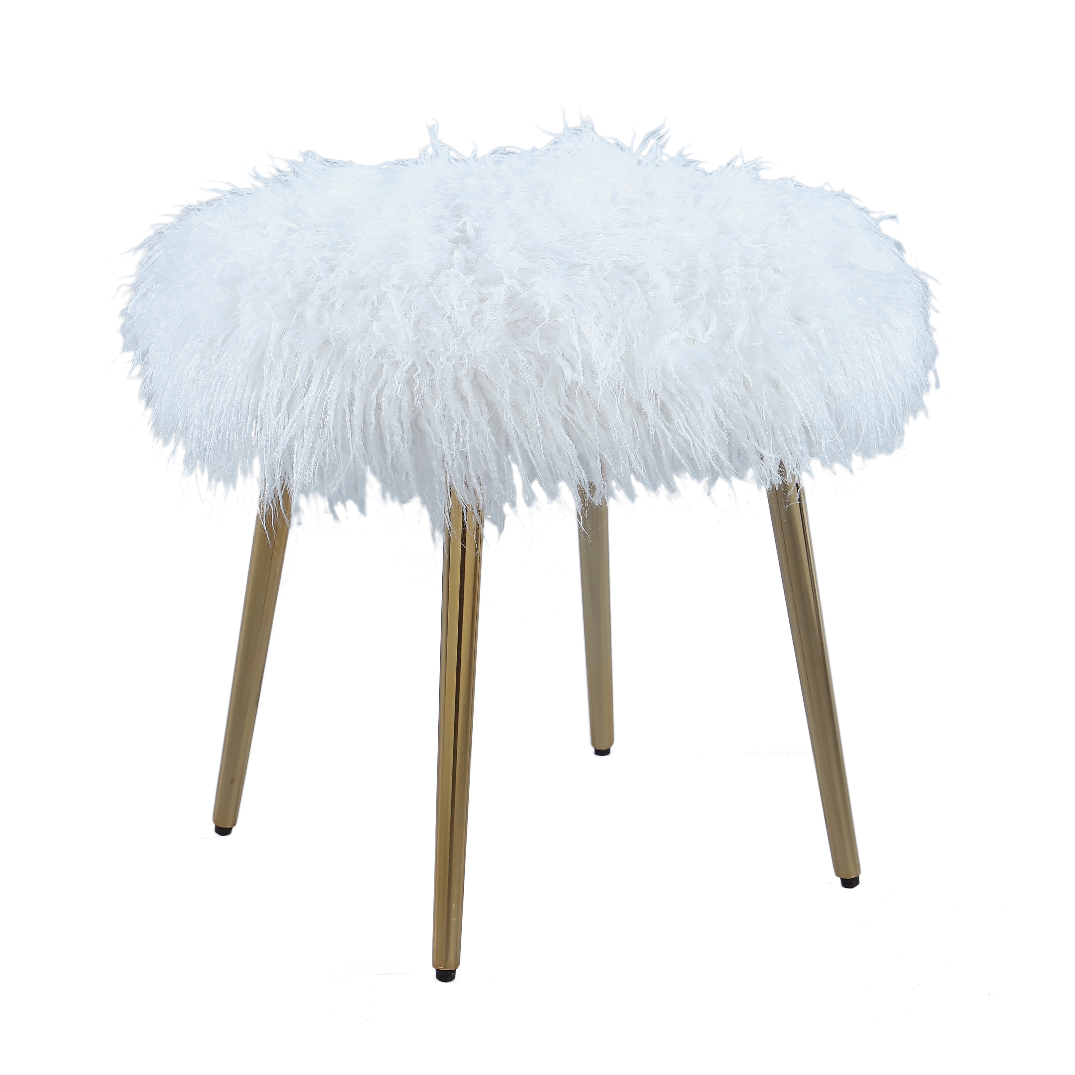 Ravni Faux Fur Accent Ottoman with Gold Legs