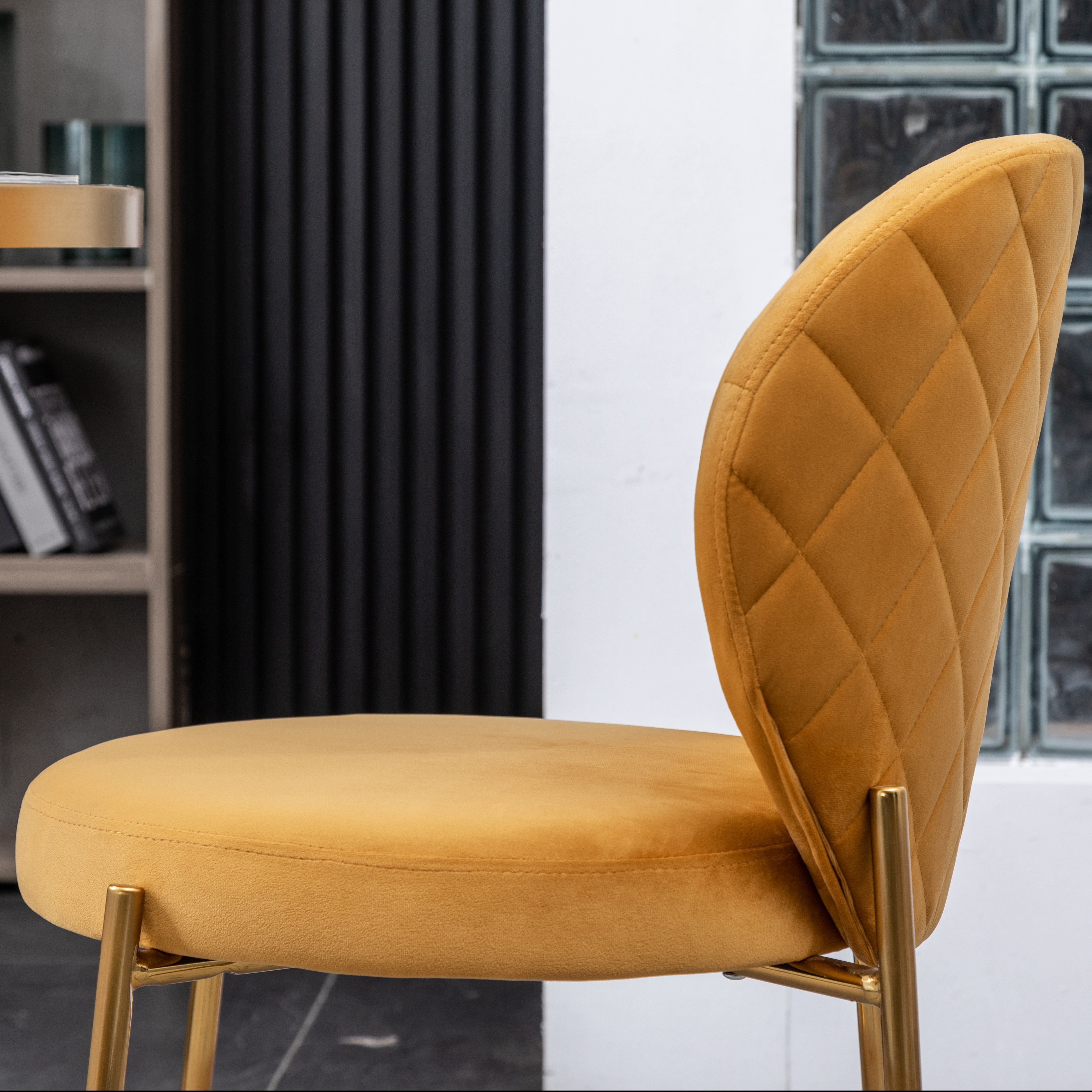 Amoa Contemporary Velvet Upholstery Dining Chair, Yellow