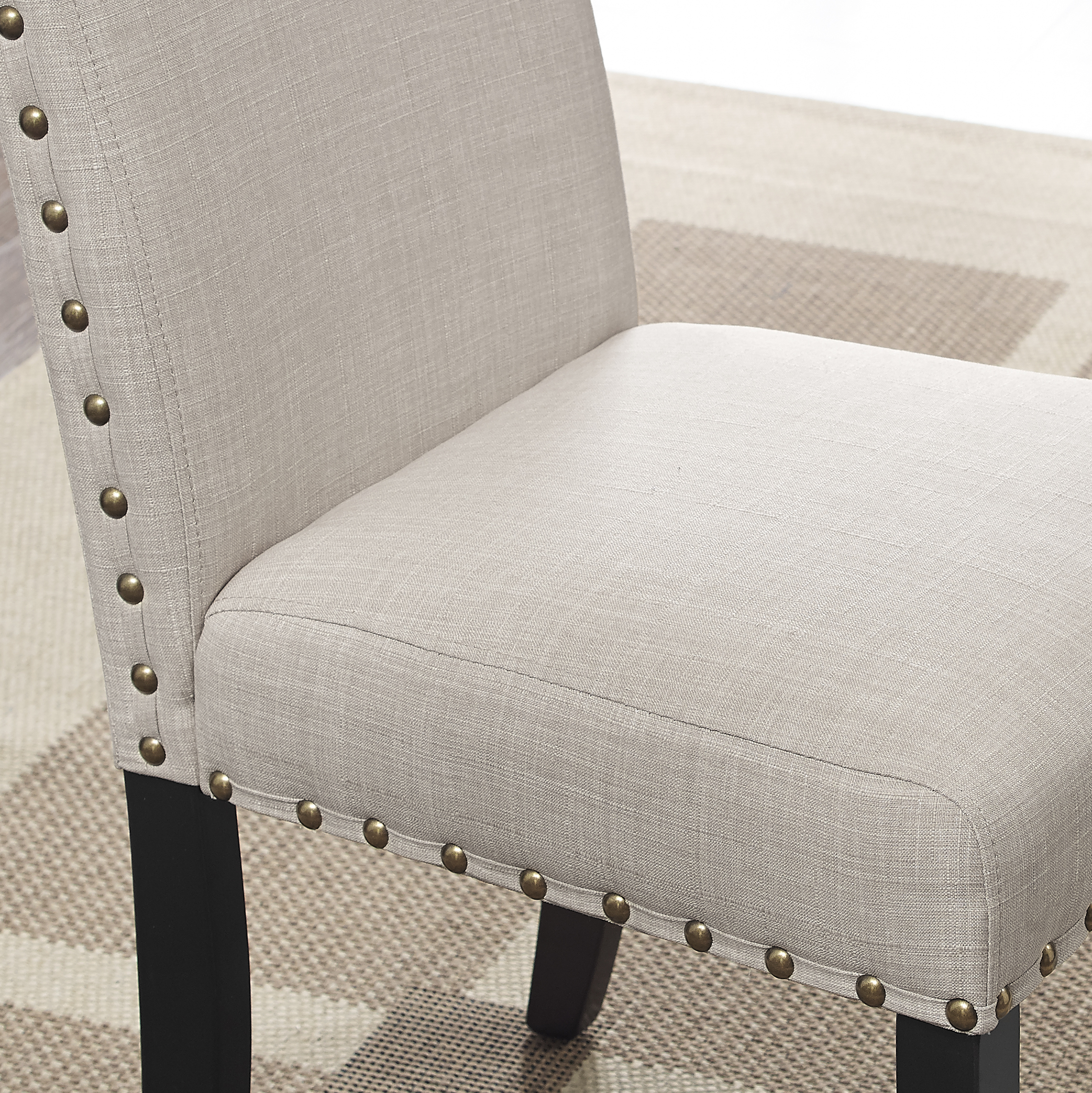 Biony Fabric Dining Chairs with Nailhead Trim, Set of 2, Tan