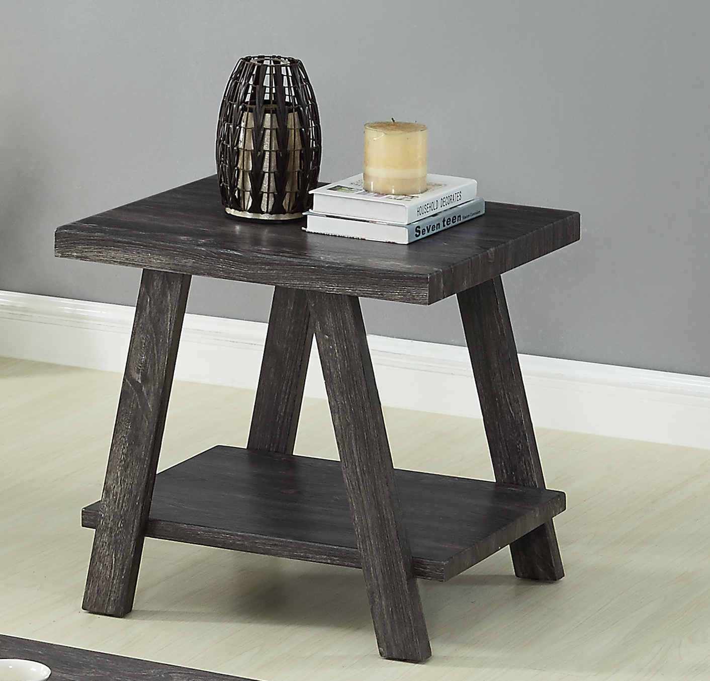 Athens Contemporary Replicated Wood Shelf End Table in Charcoal Finish