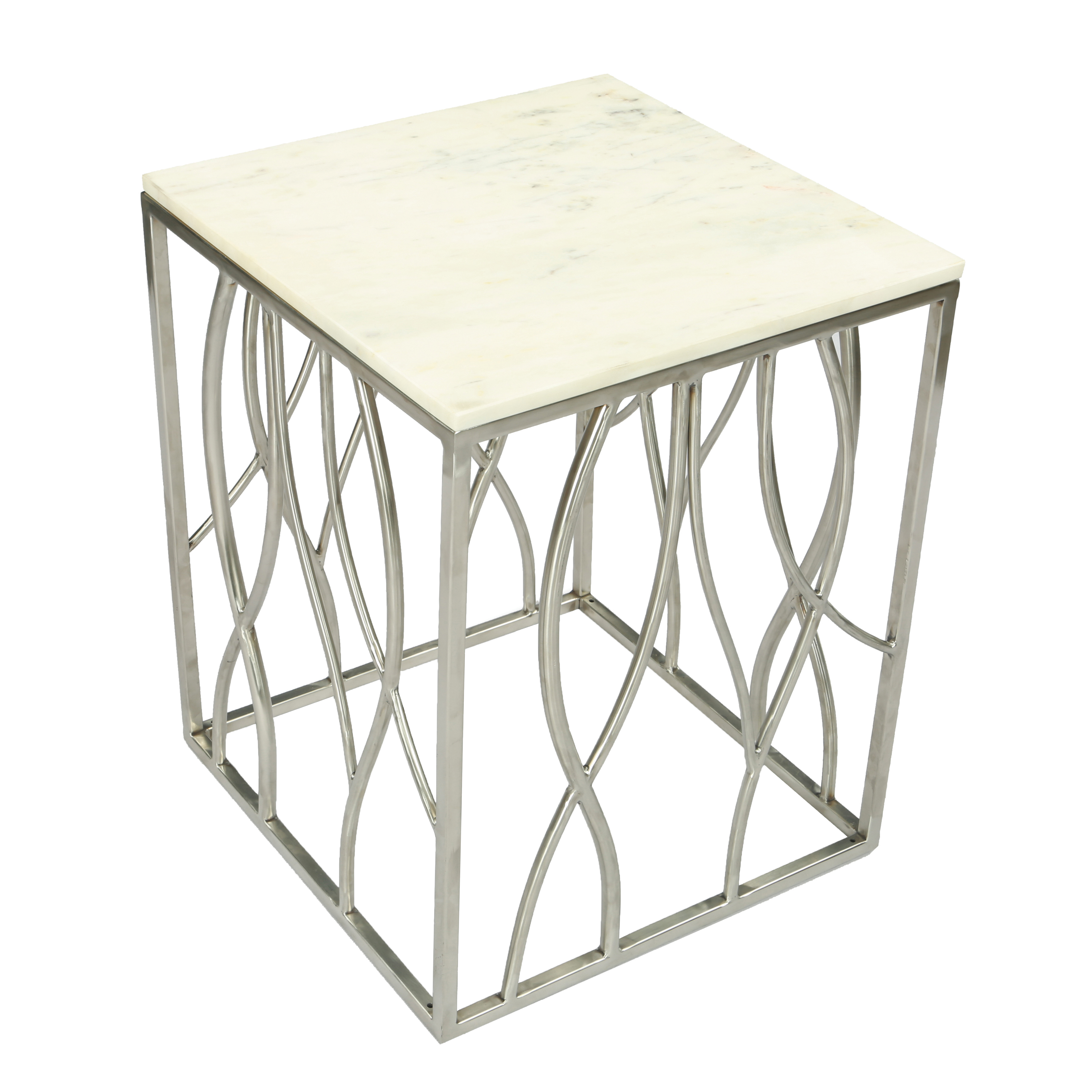 Kameral Square Marble End Table with Stainless Steel Base