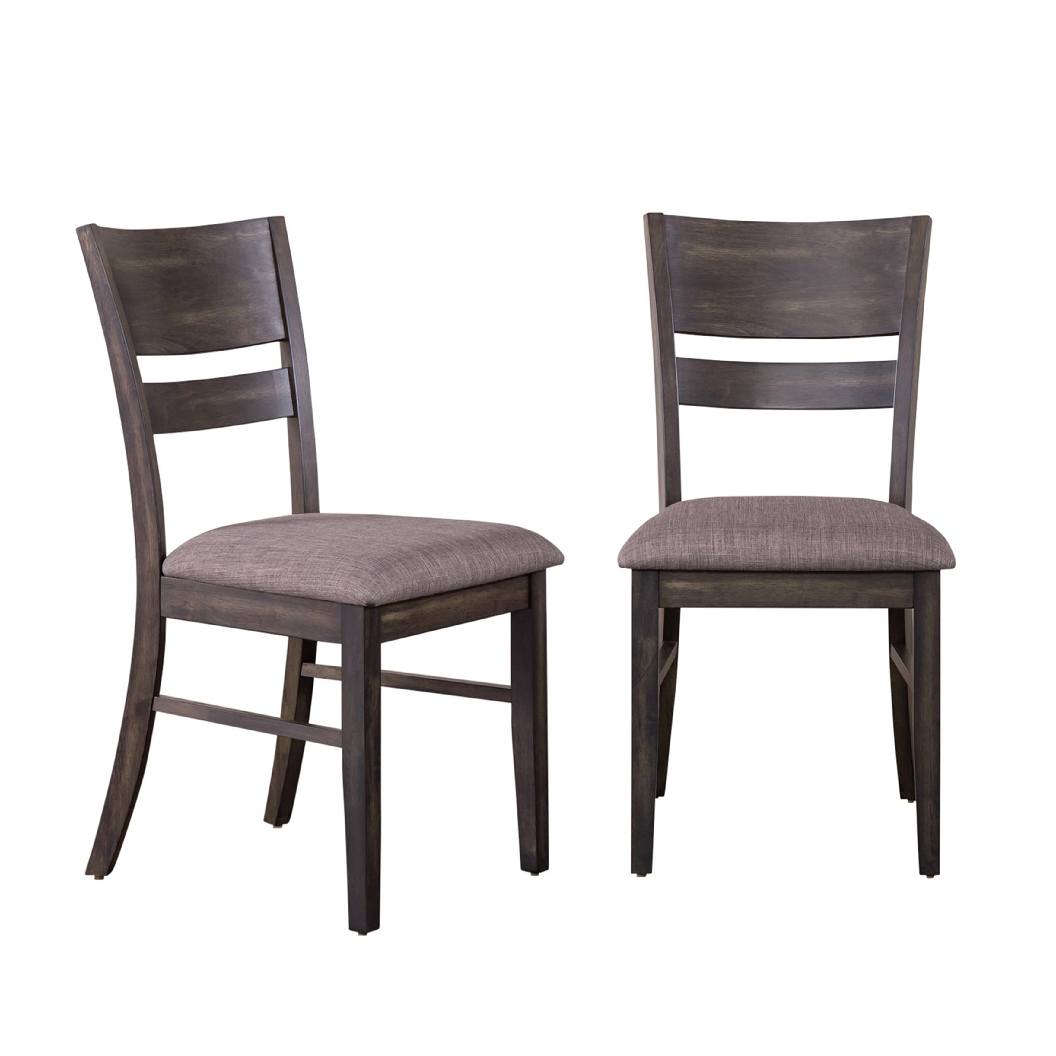 Almeta Solid Wood Slat Back Upholstered Dining Chairs, Set of 2 -Dark Umber Brown Finish