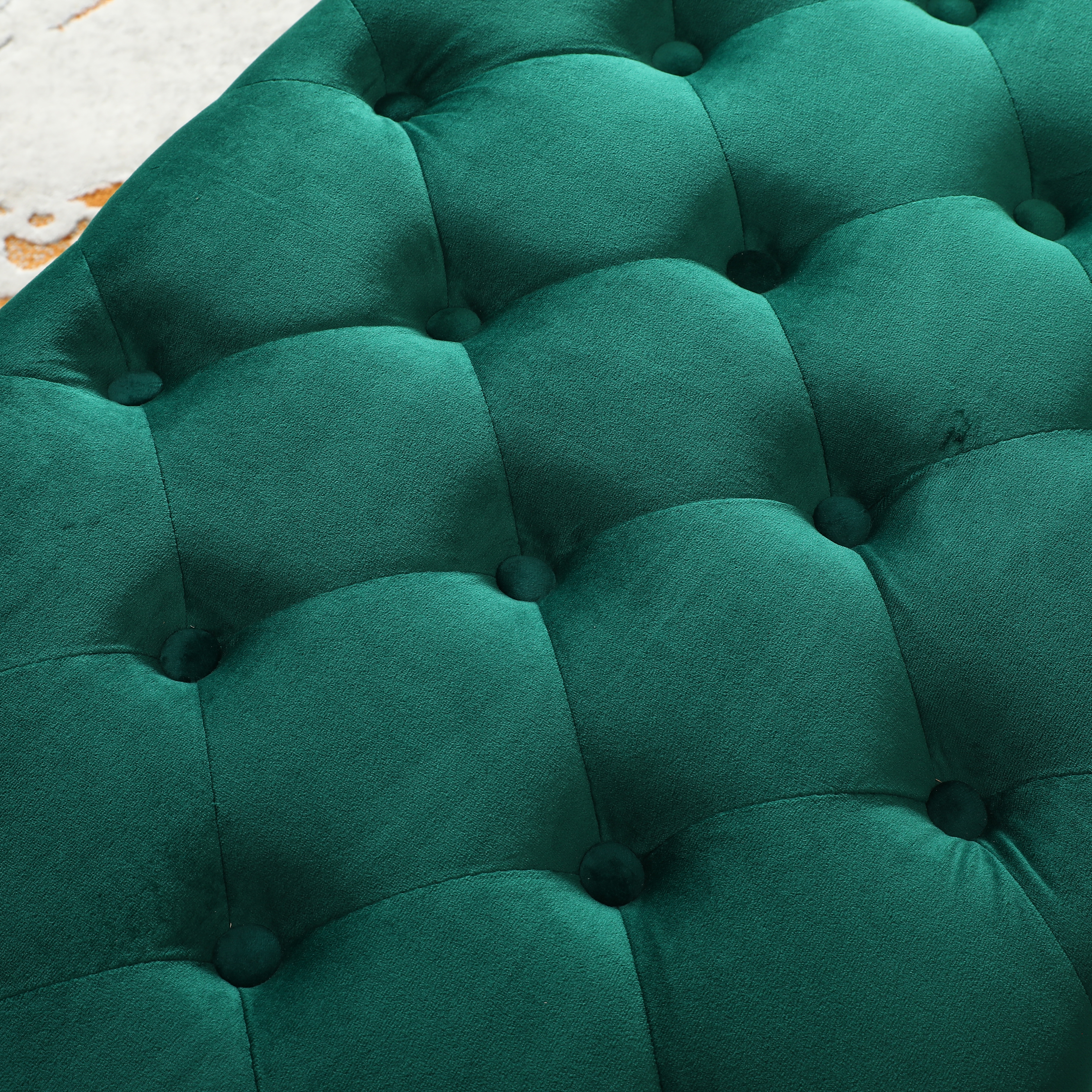 Sira Velvet Button Tufted Bench with Gold Metal Legs, Green