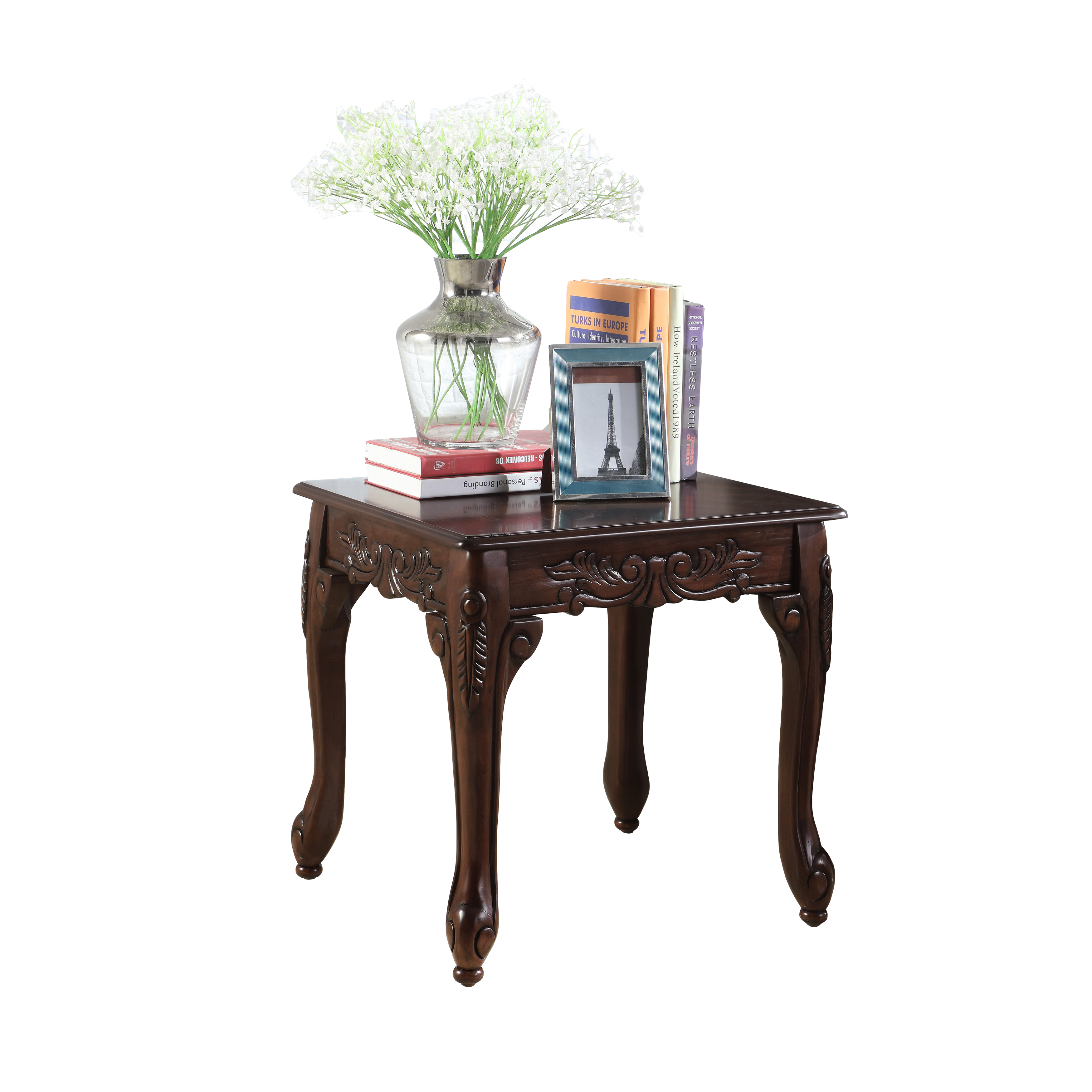 Traditional Ornate Detailing Dark Cherry Finish Wood End Table