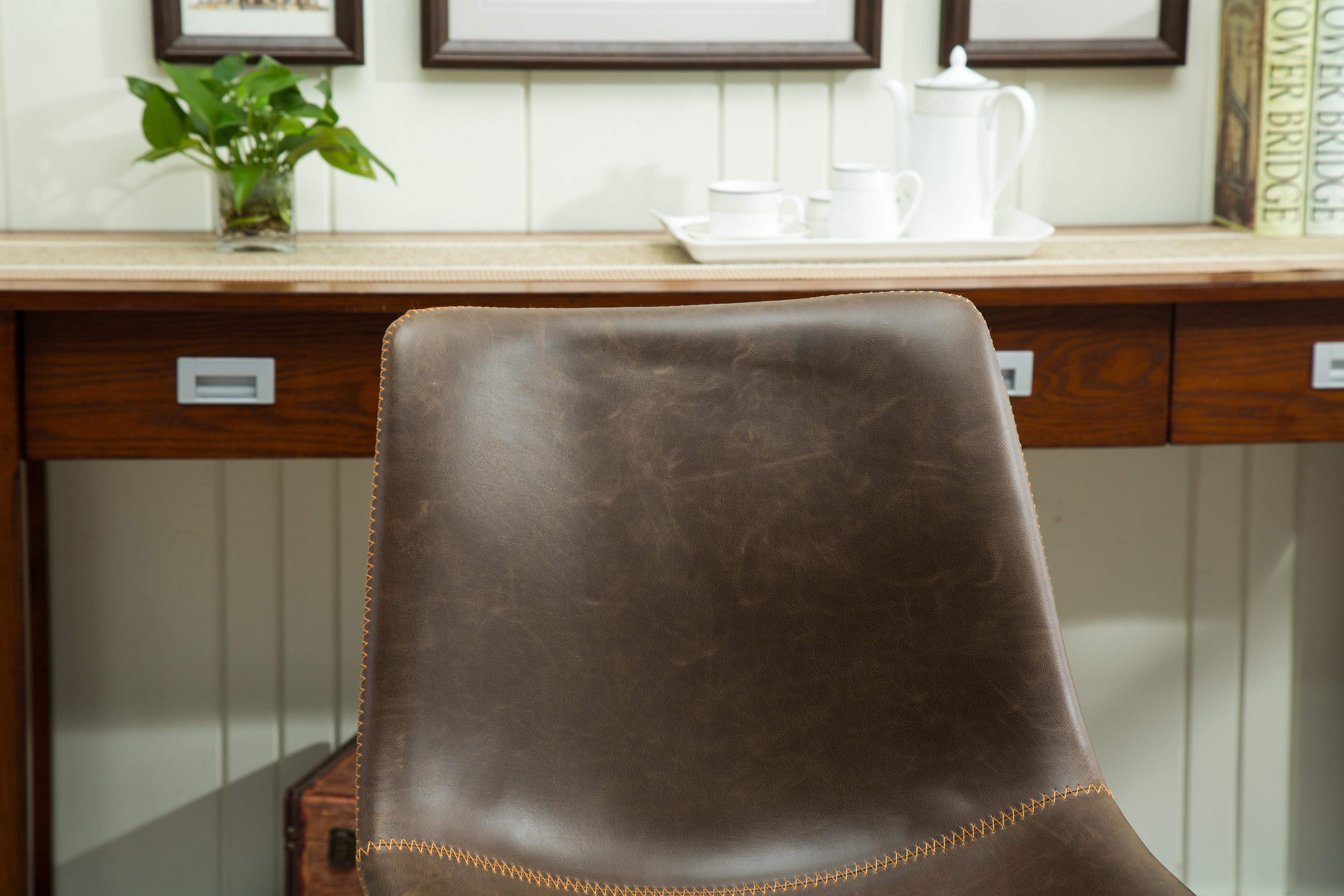 Lotusville Vintage PU Leather Dining Chairs, Set of 2, Antique Brown