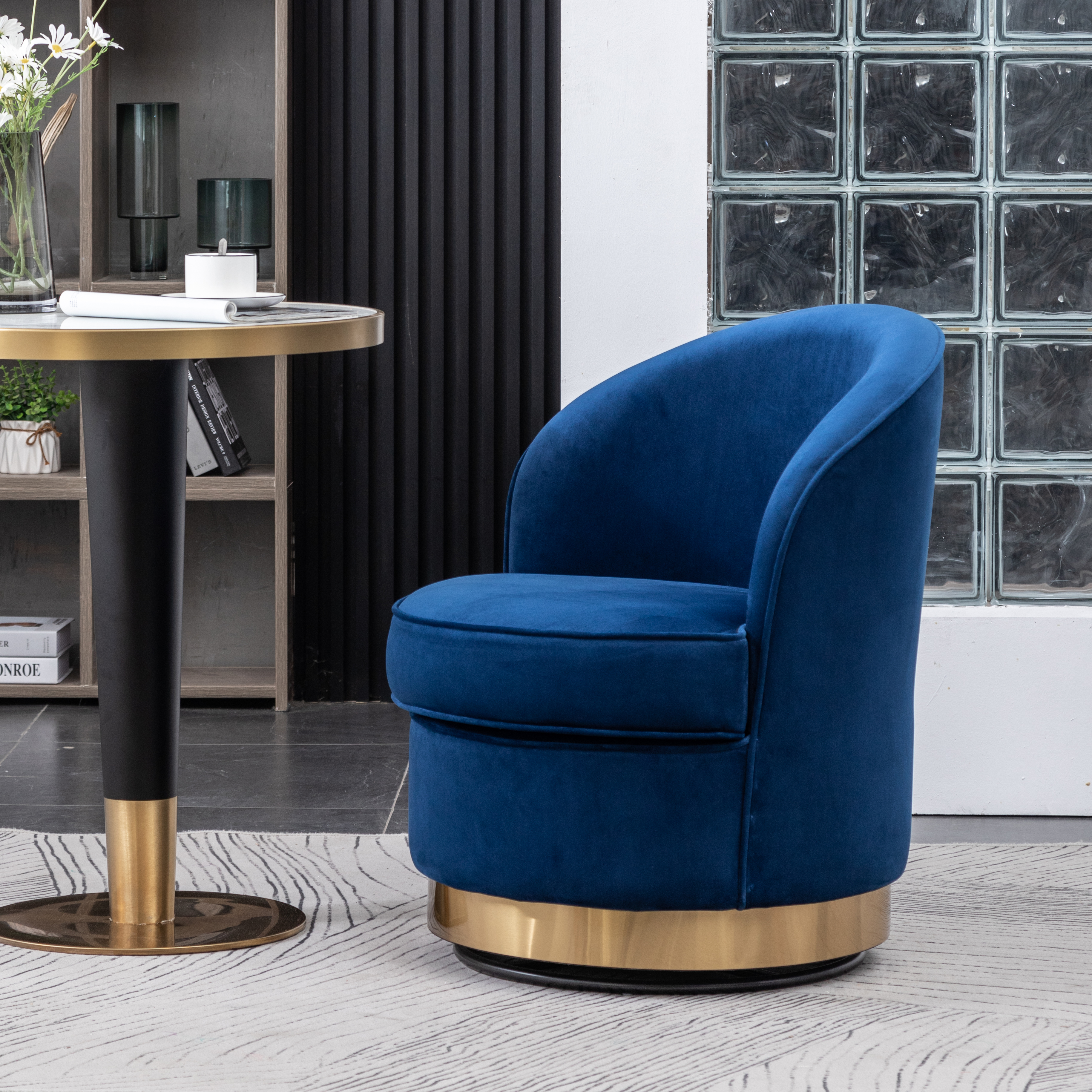 Wania Contemporary Velvet Swivel Chair, Blue