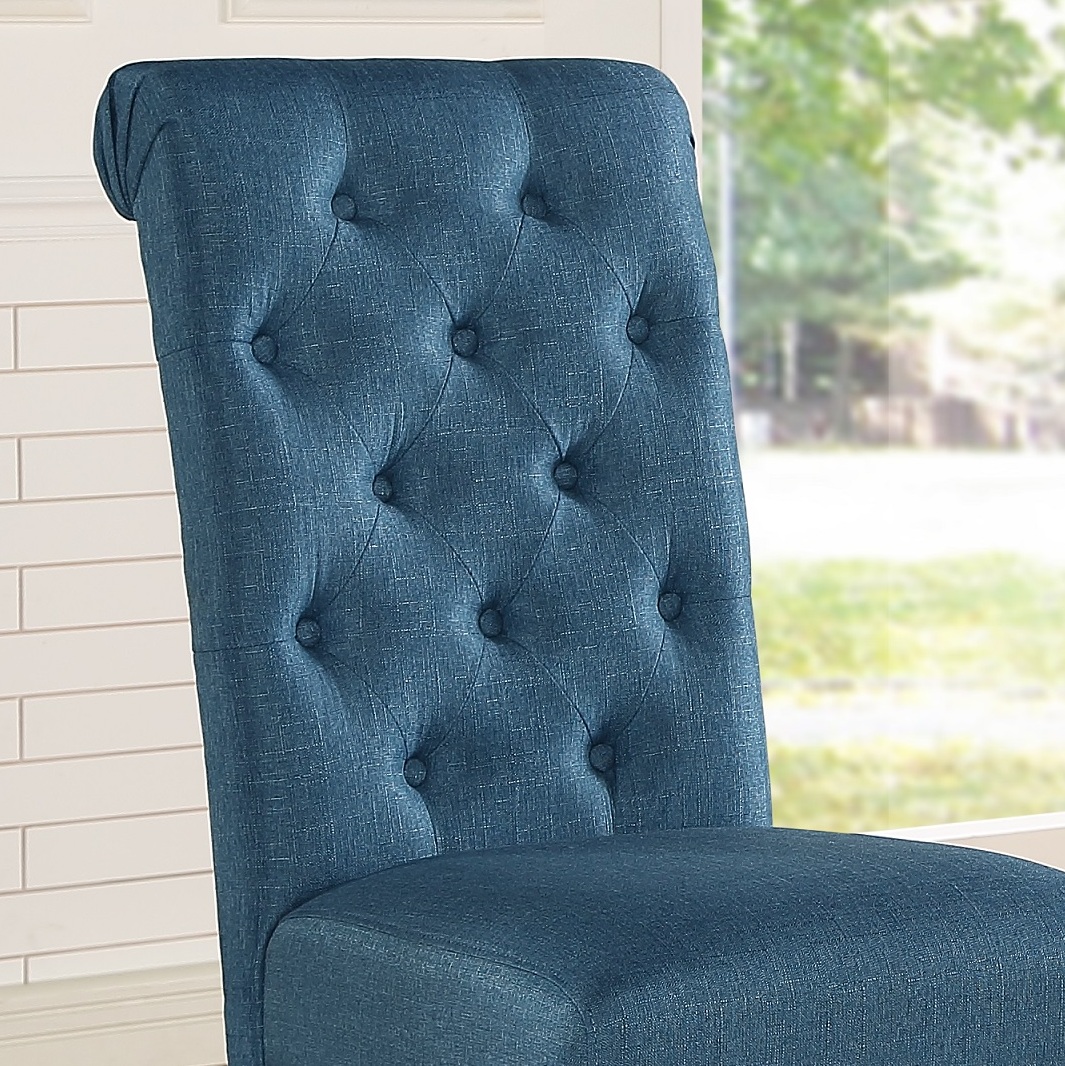 Leviton Solid Wood Tufted Asons Dining Chair, Set of 2, Blue