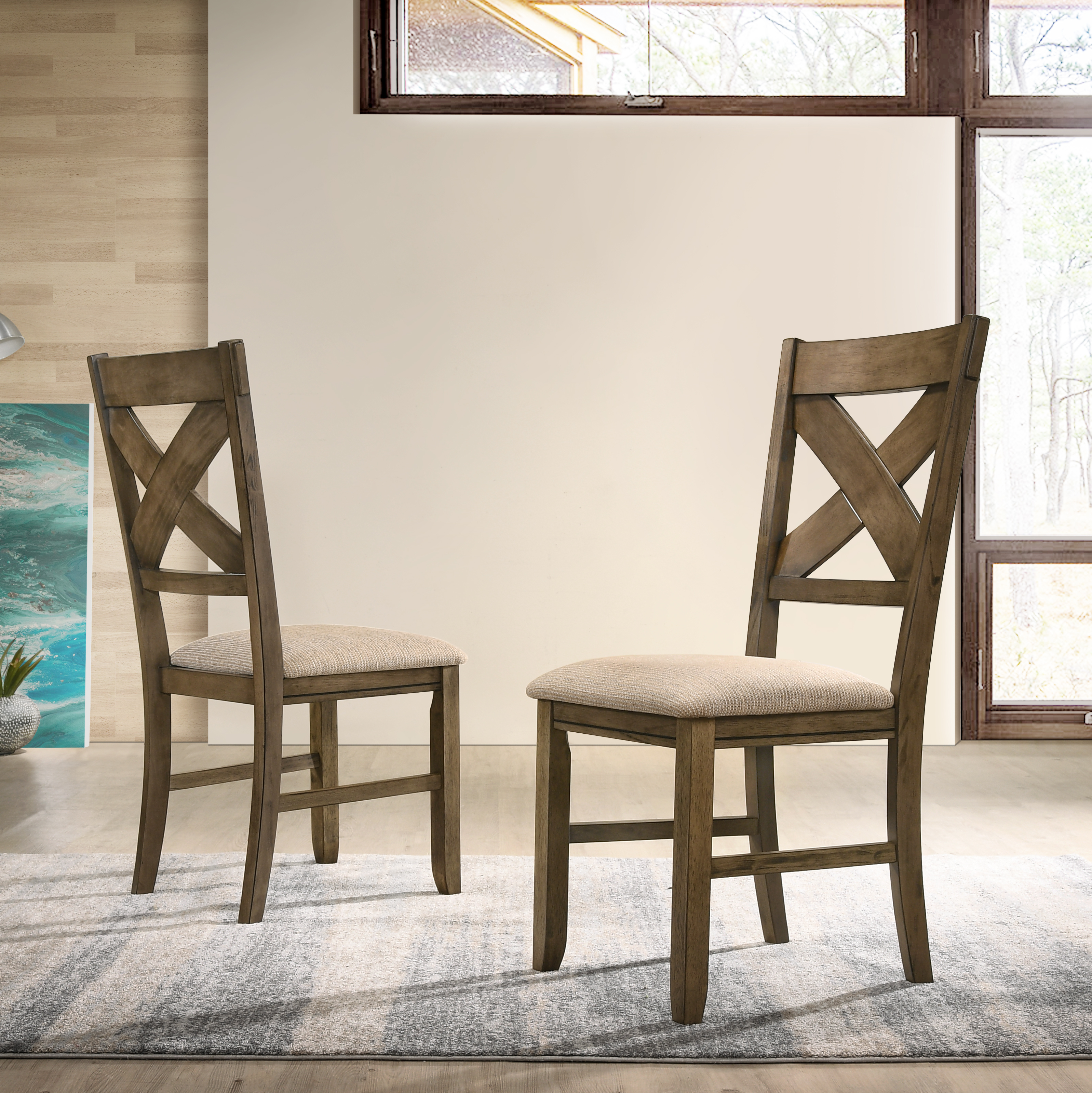 Raven Wood Fabric Upholstered Dining Chair Set of 2