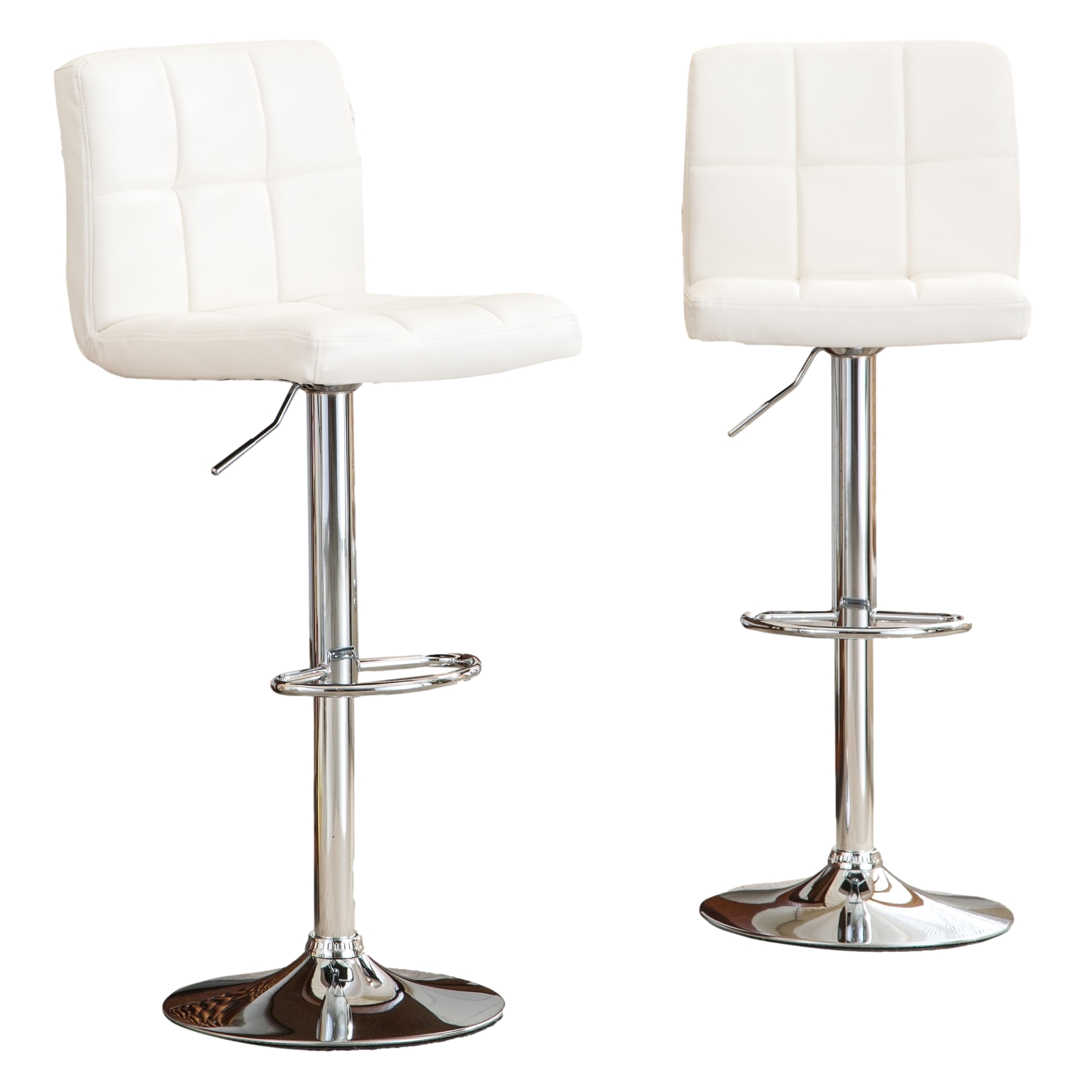 Swivel Faux Leather Adjustable Hydraulic Bar Stool, Set of 2, White