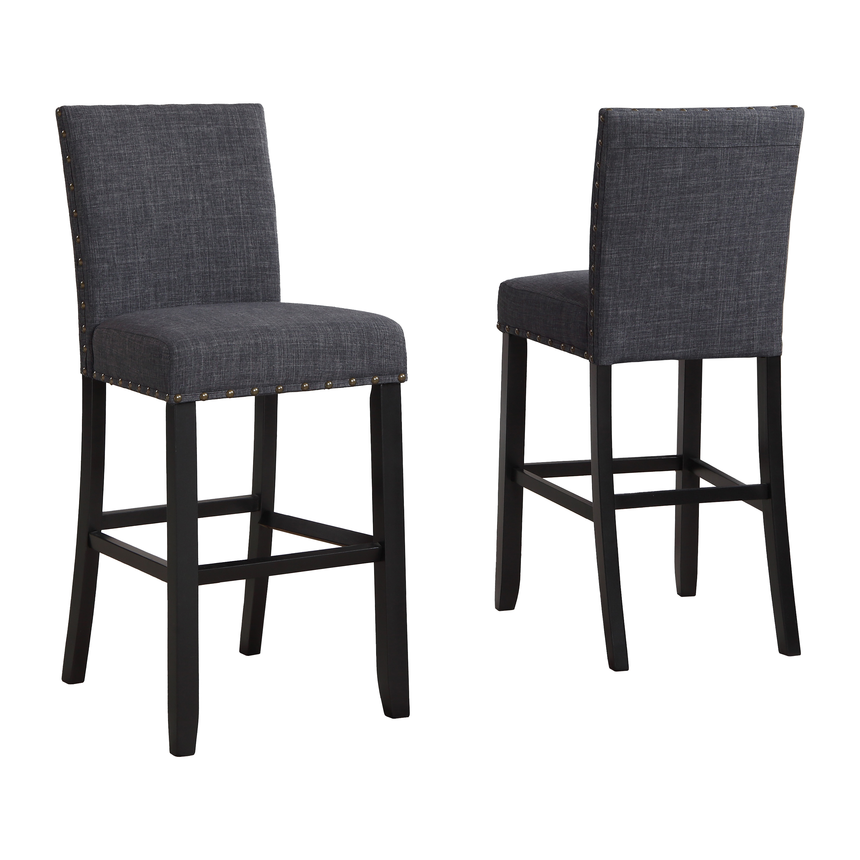 Biony Fabric Bar Stools with Nailhead Trim, Set of 2, Grey