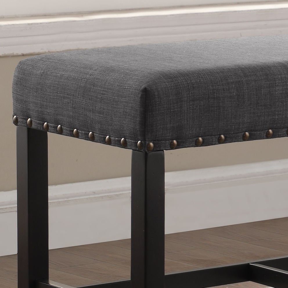 Biony Fabric Counter Height Dining Bench with Nailhead Trim, Grey