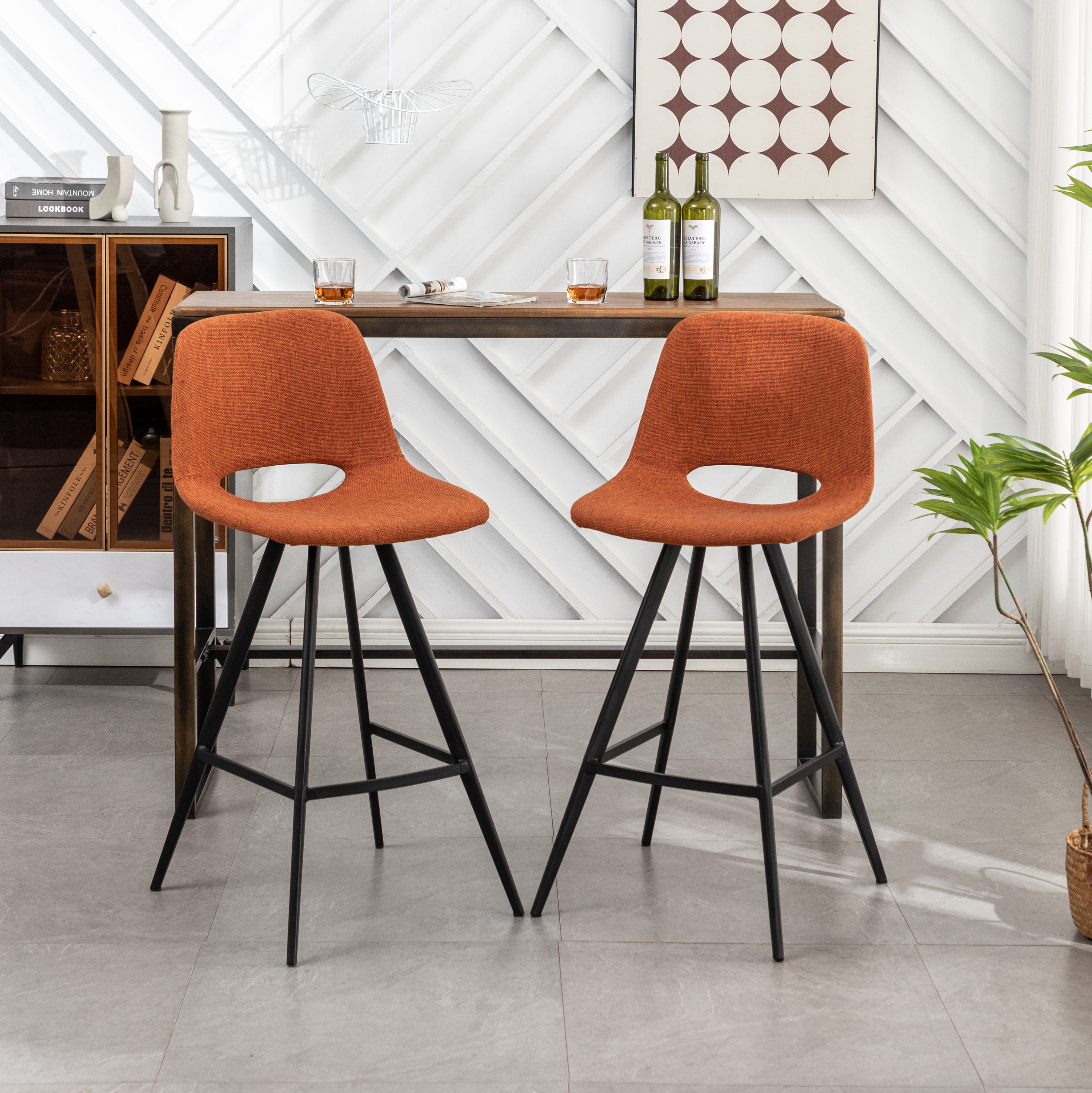 Porth Fabric Kitchen 28.25" Counter Height Stools, Set of 2, Orange