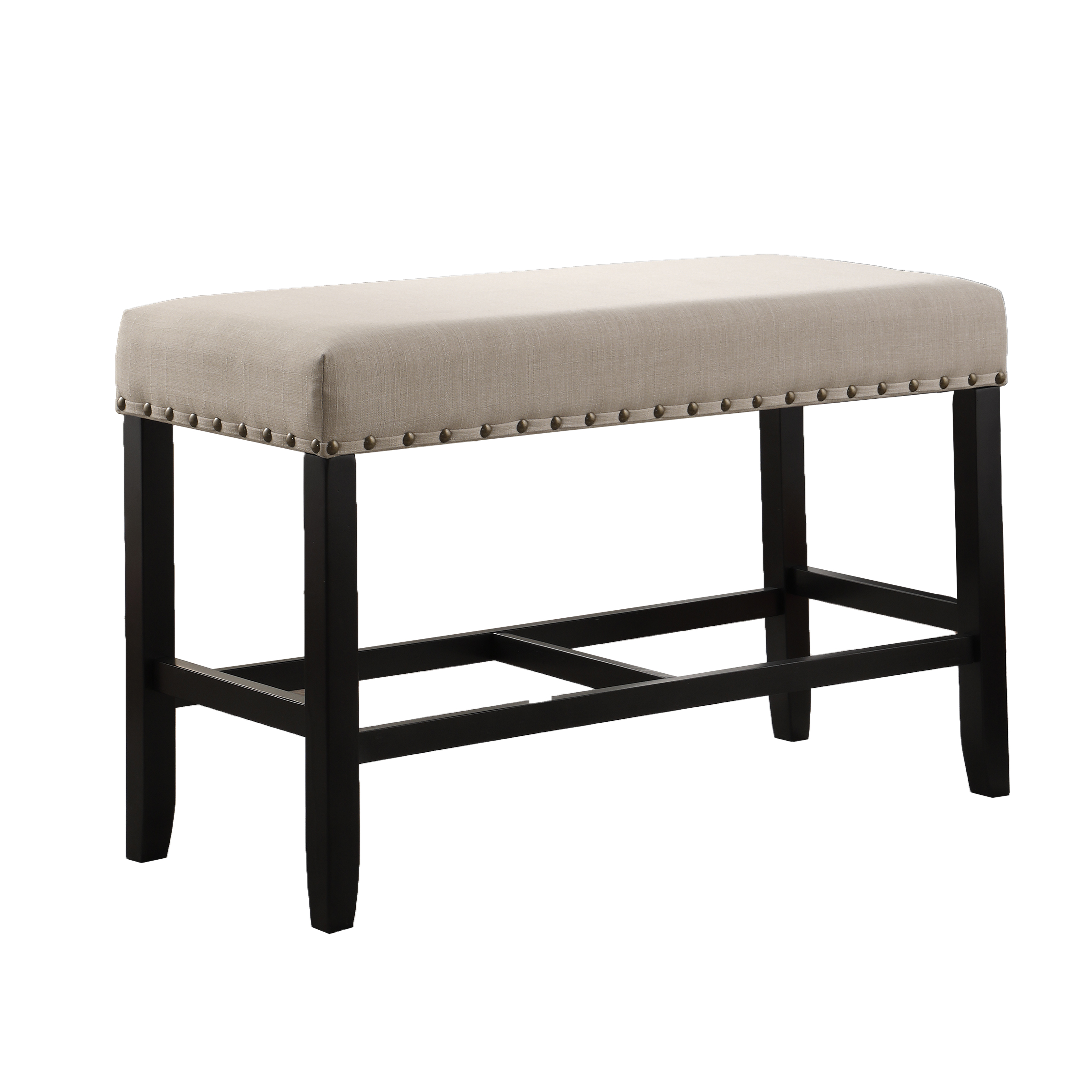 Biony Fabric Counter Height Dining Bench with Nailhead Trim, Tan