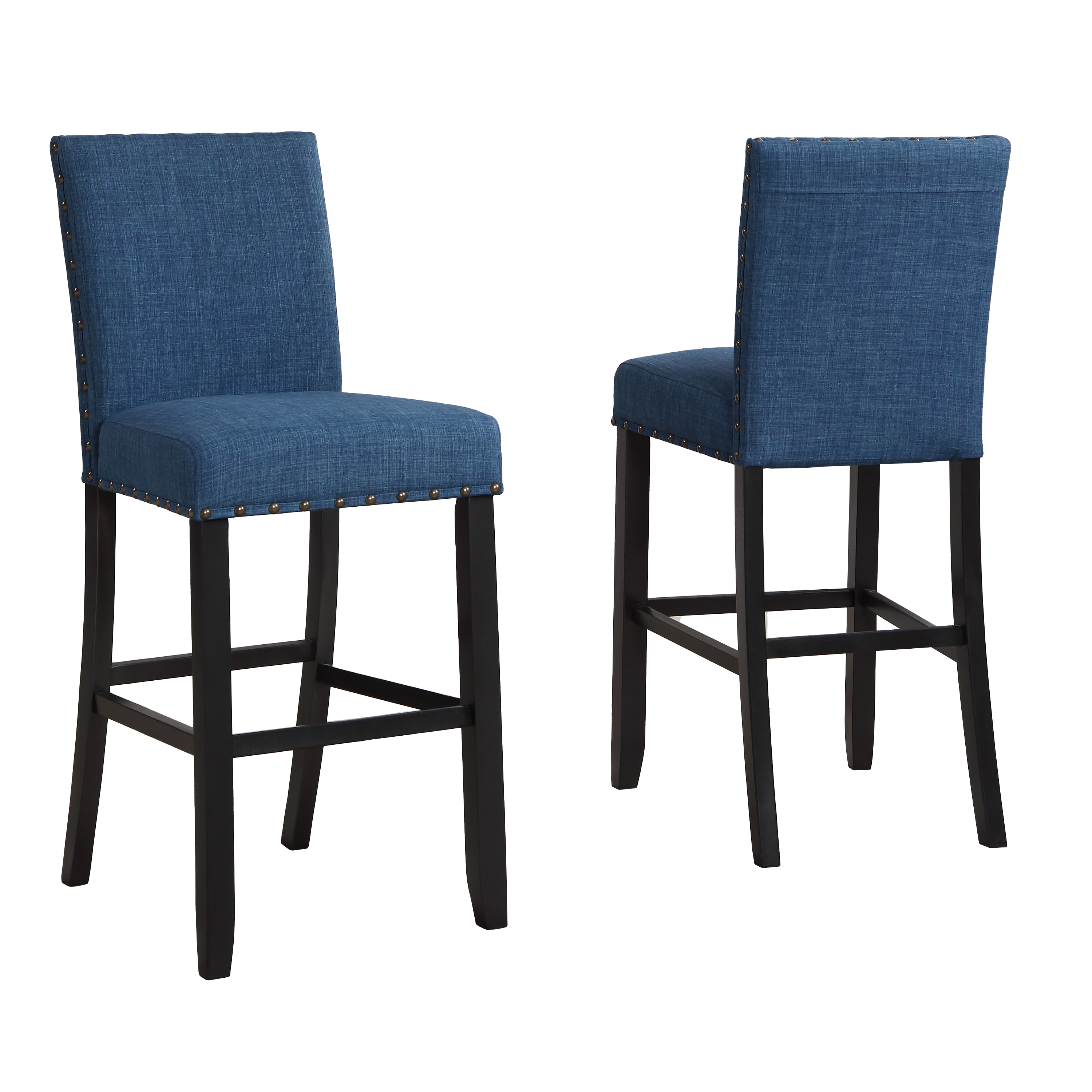 Biony Fabric Bar Stools with Nailhead Trim, Set of 2, Blue