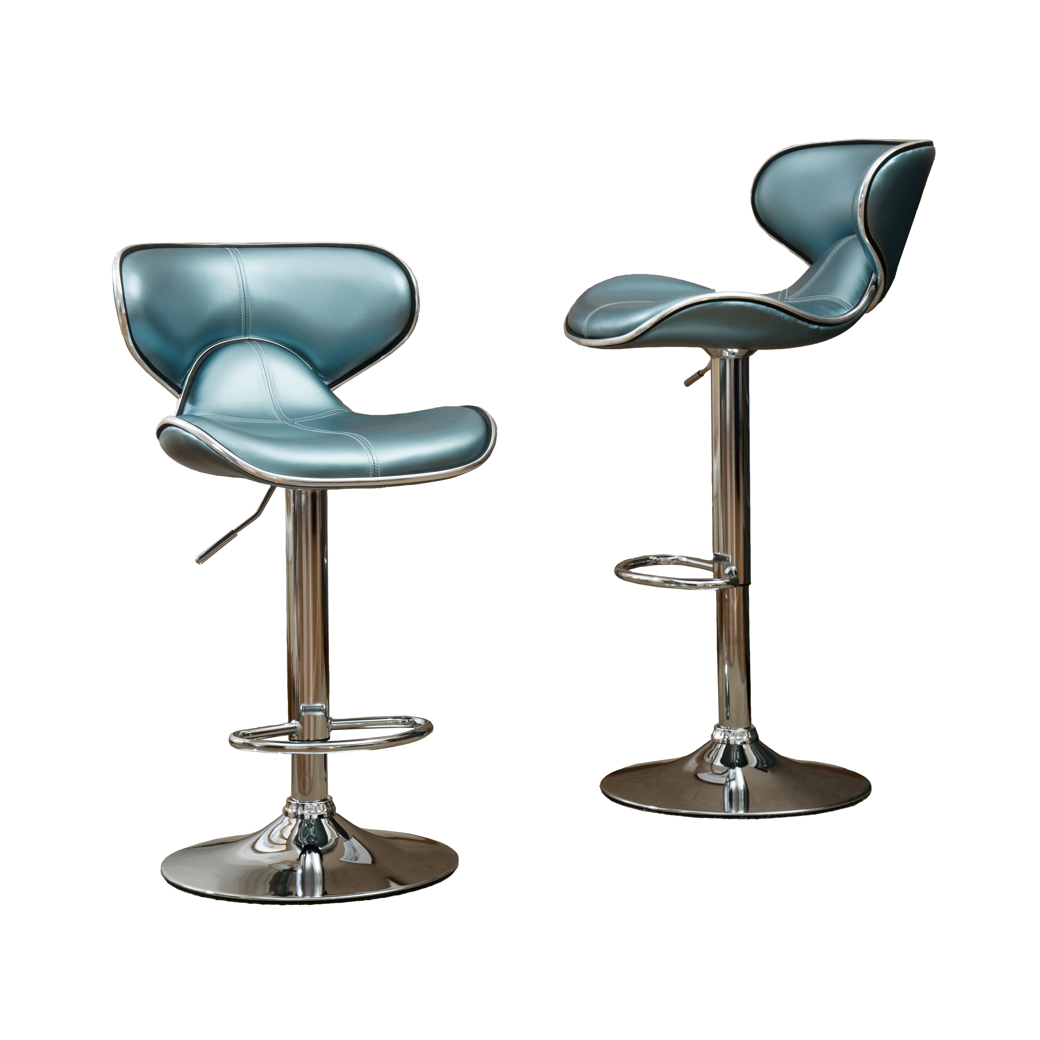 Masaccio Upholstery Airlift Adjustable Swivel Barstool with Chrome Base, Set of 2, Blue