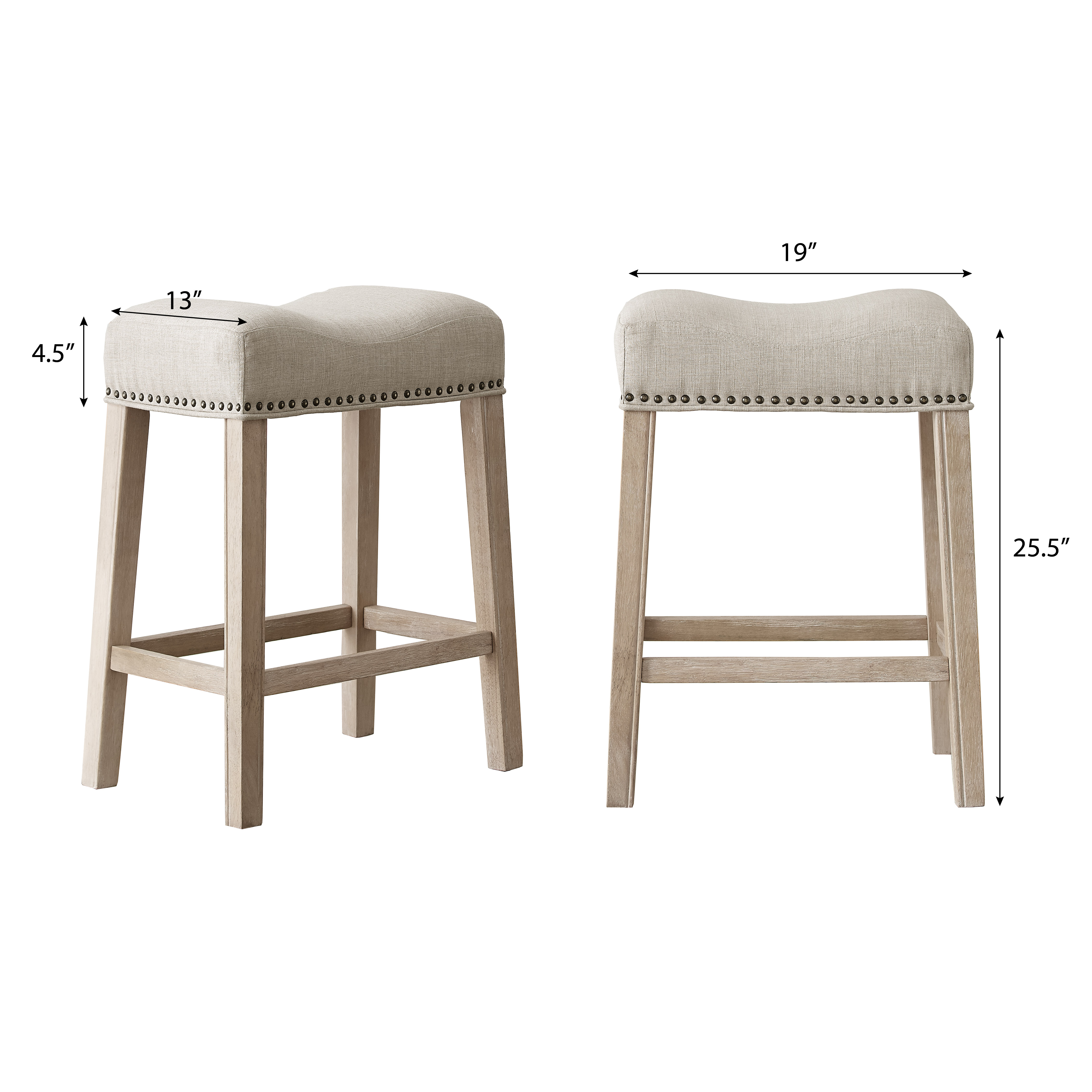 CoCo Upholstered Backless Saddle Seat Counter Stools 24" height Set of 2, Tan