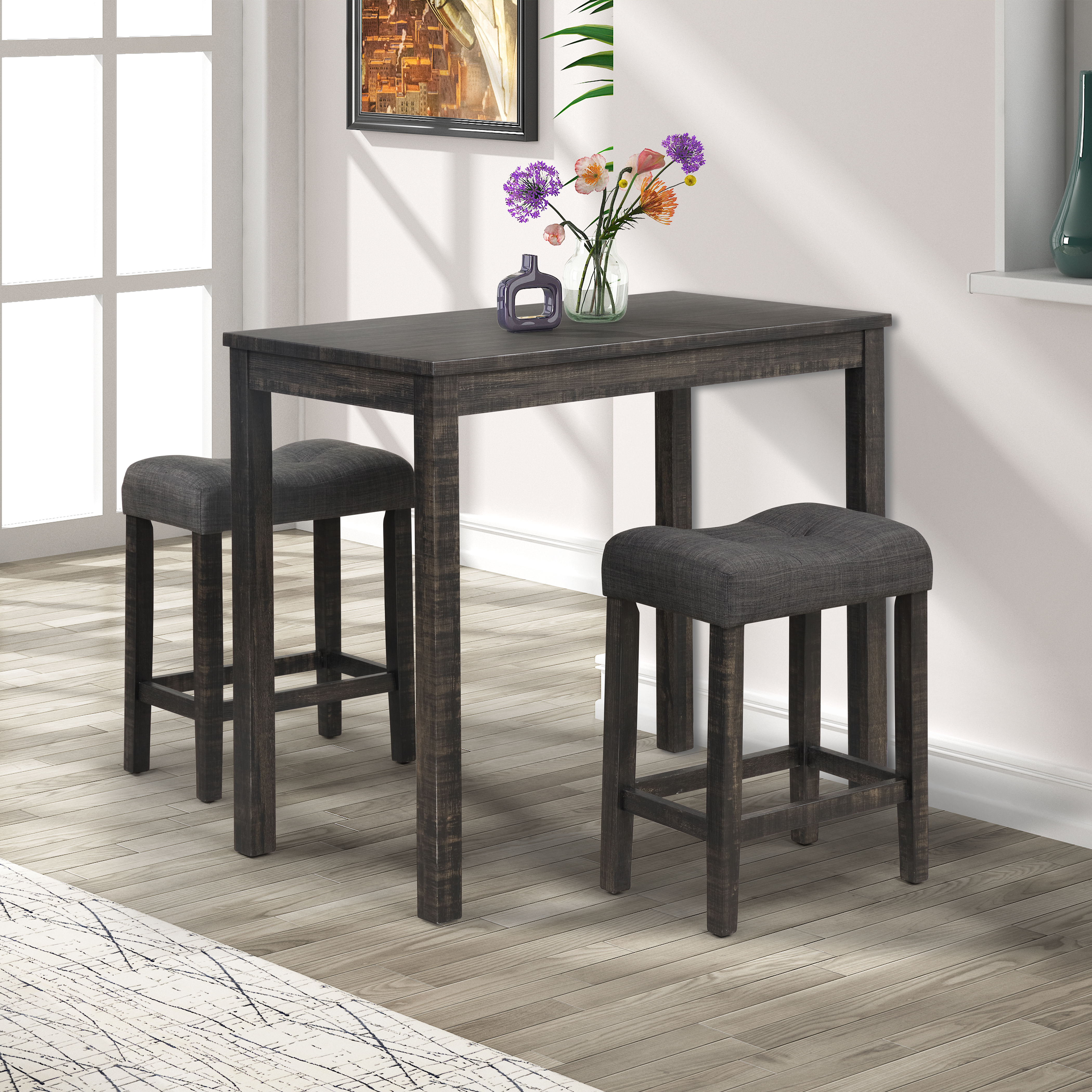 Sora Wood 3-Piece Counter Height Dining Set, Gray