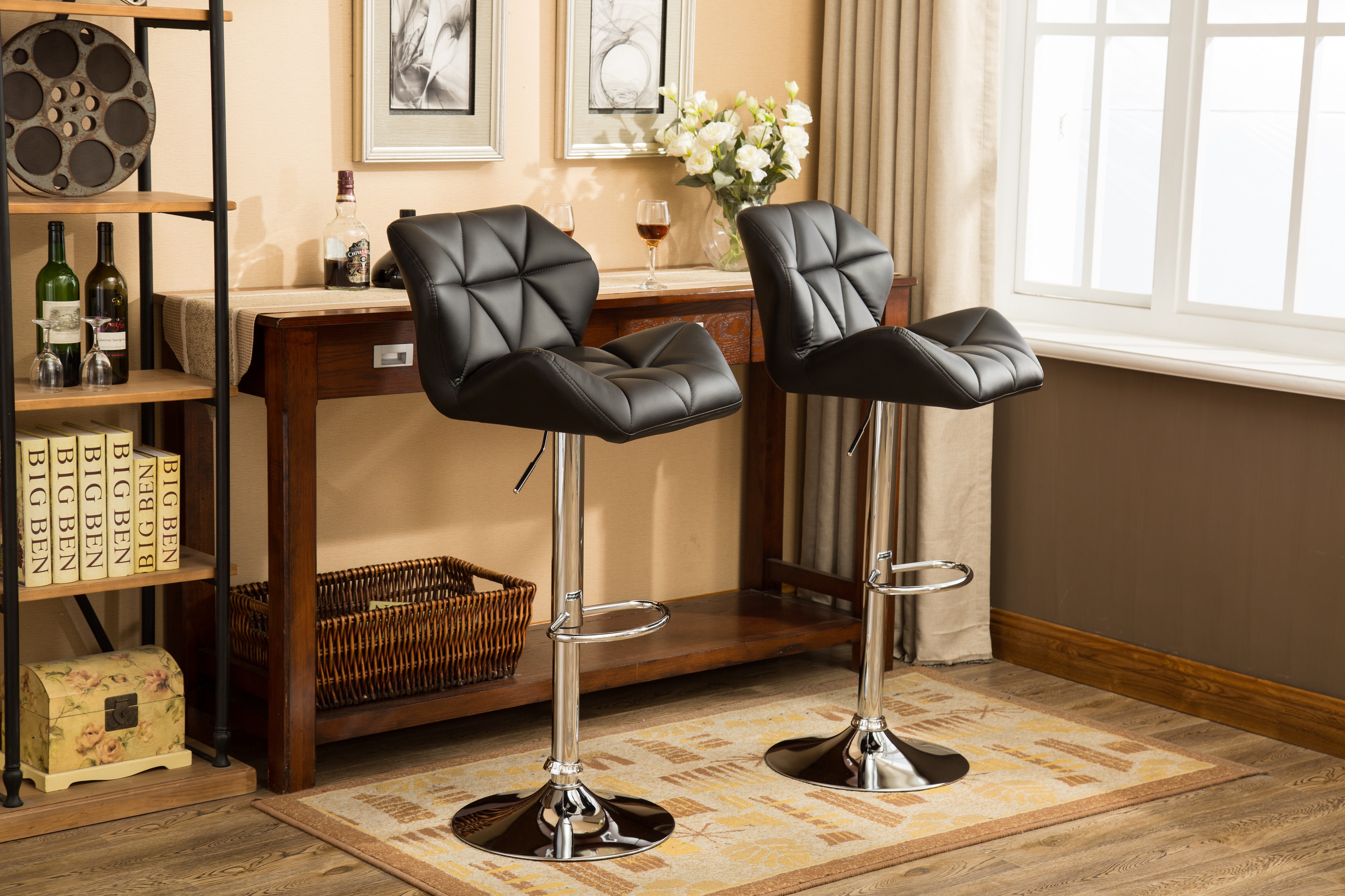 Glasgow Contemporary Tufted Adjustable Height Hidraulic Bar Stools, Set of 2, Black