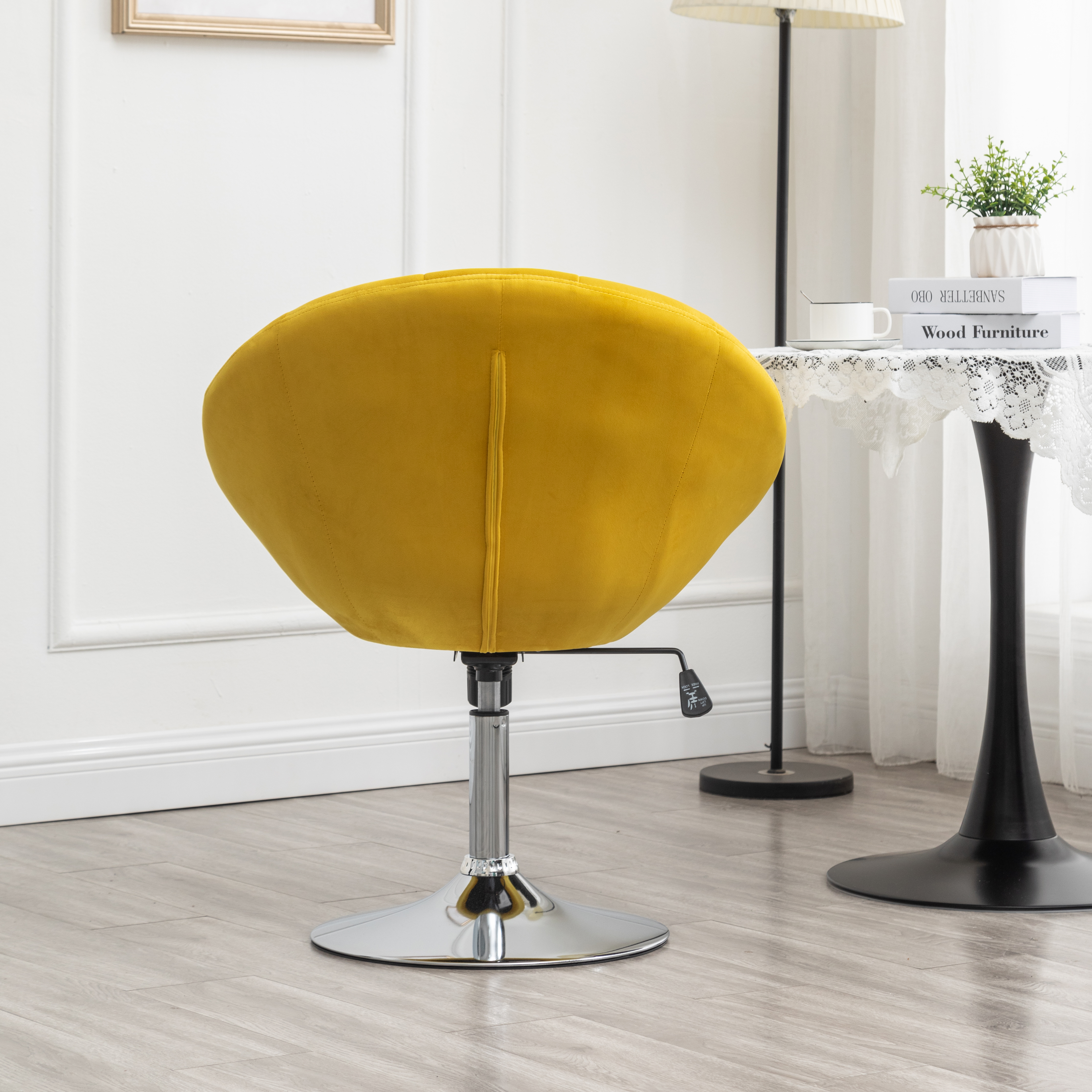 Noas Velvet Upholstered Tufted Back Swivel Accent Chair, Yellow