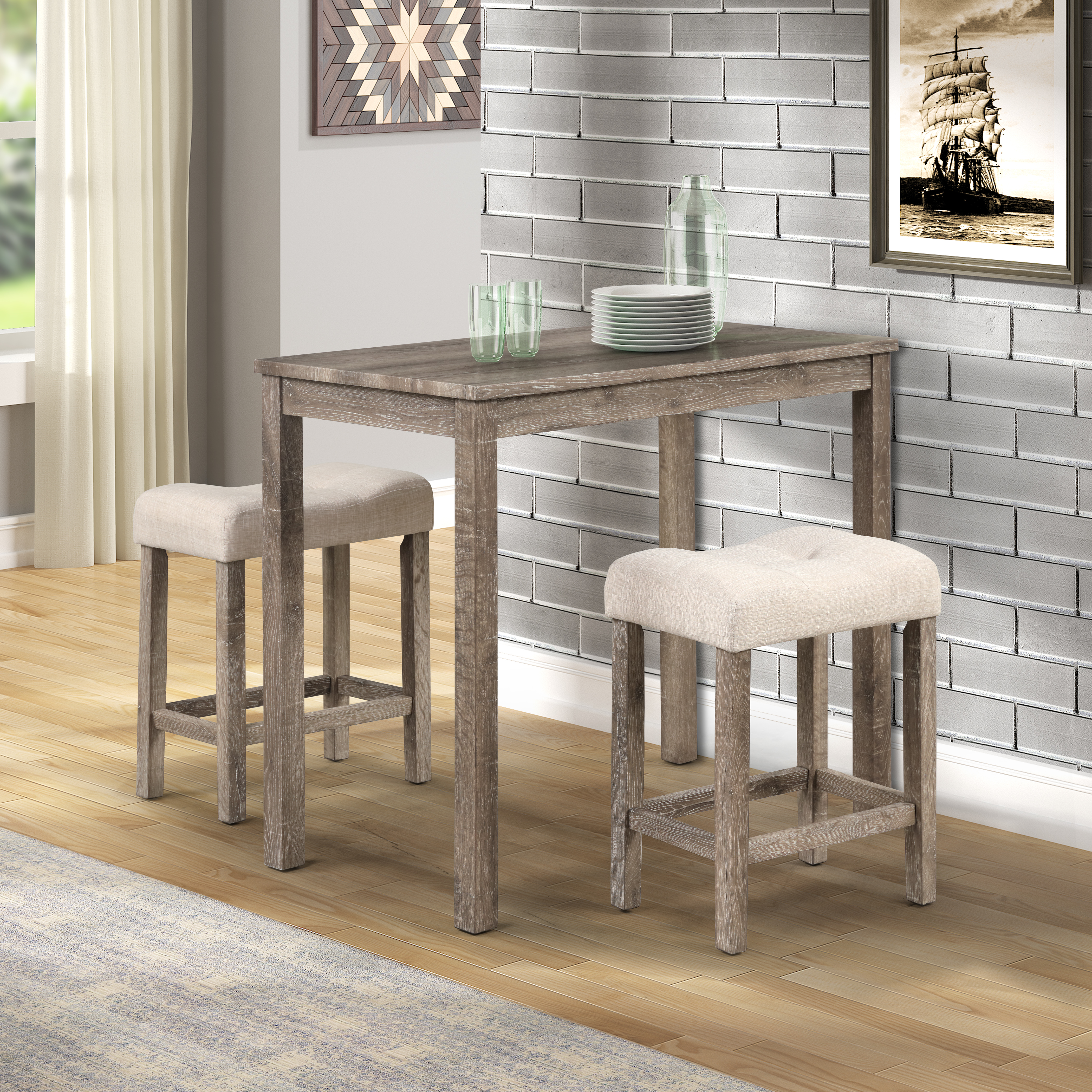 Sora Wood 3-Piece Counter Height Dining Set, Taupe