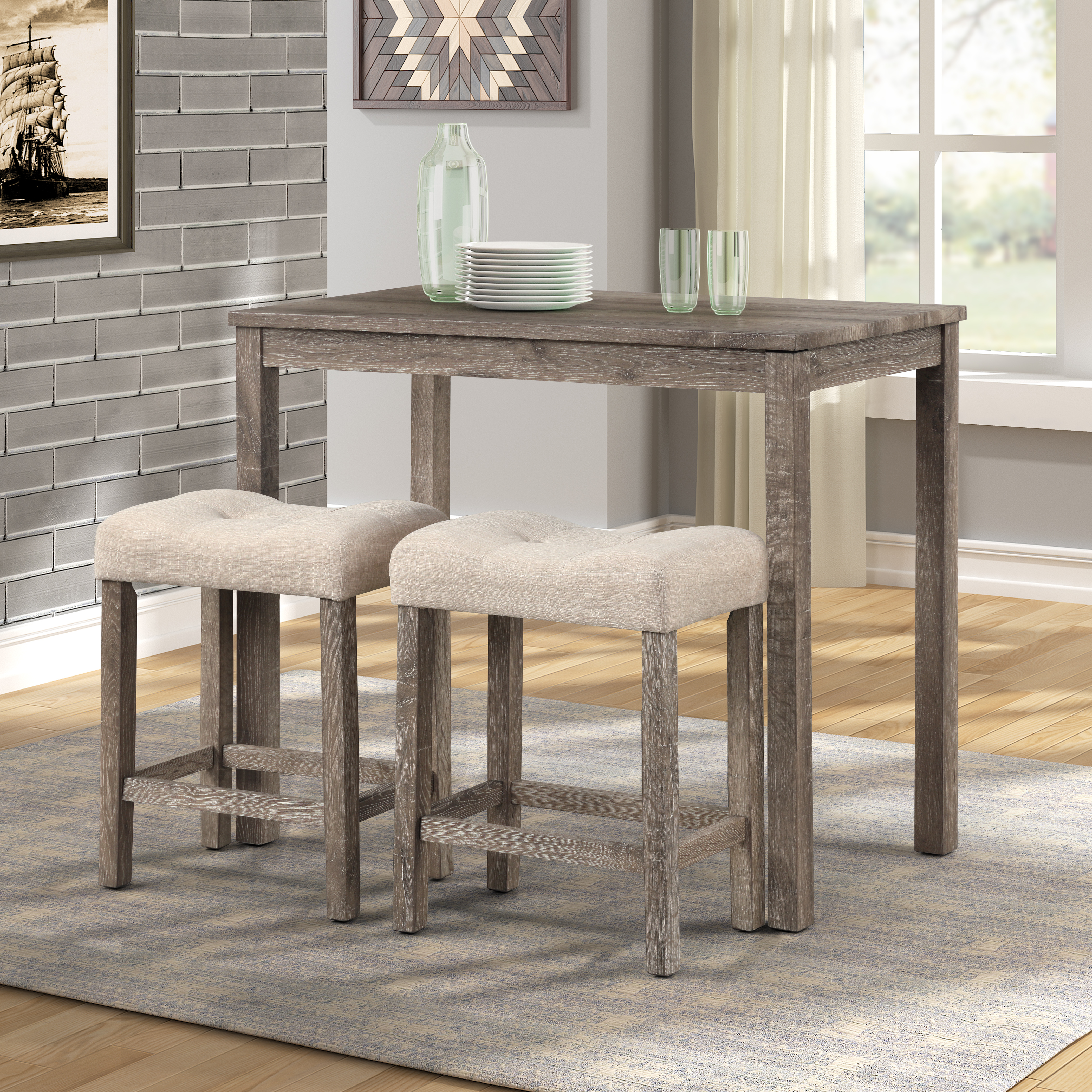 Sora Wood 3-Piece Counter Height Dining Set, Taupe