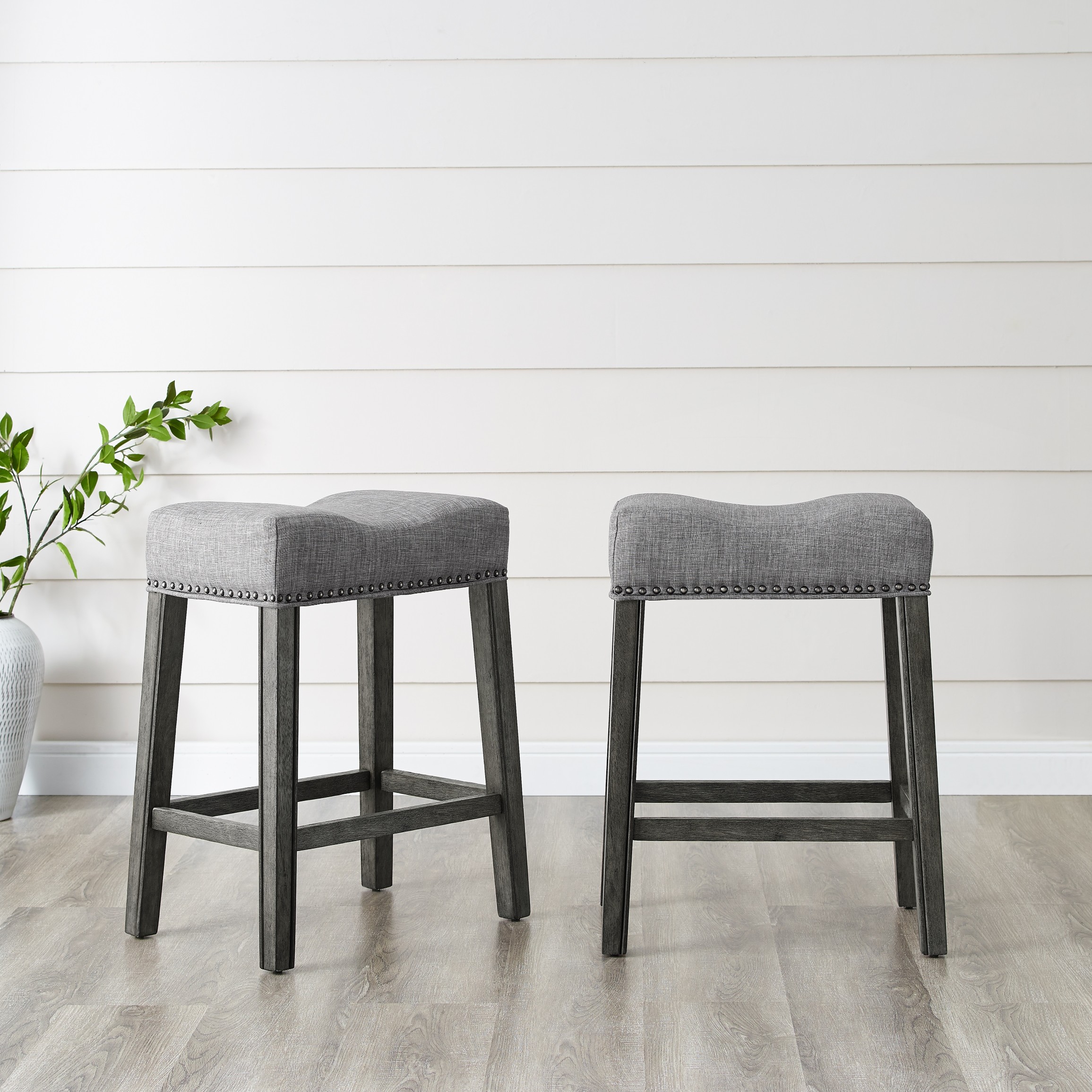 CoCo Upholstered Backless Saddle Seat Counter Stools 24" height Set of 2, Gray