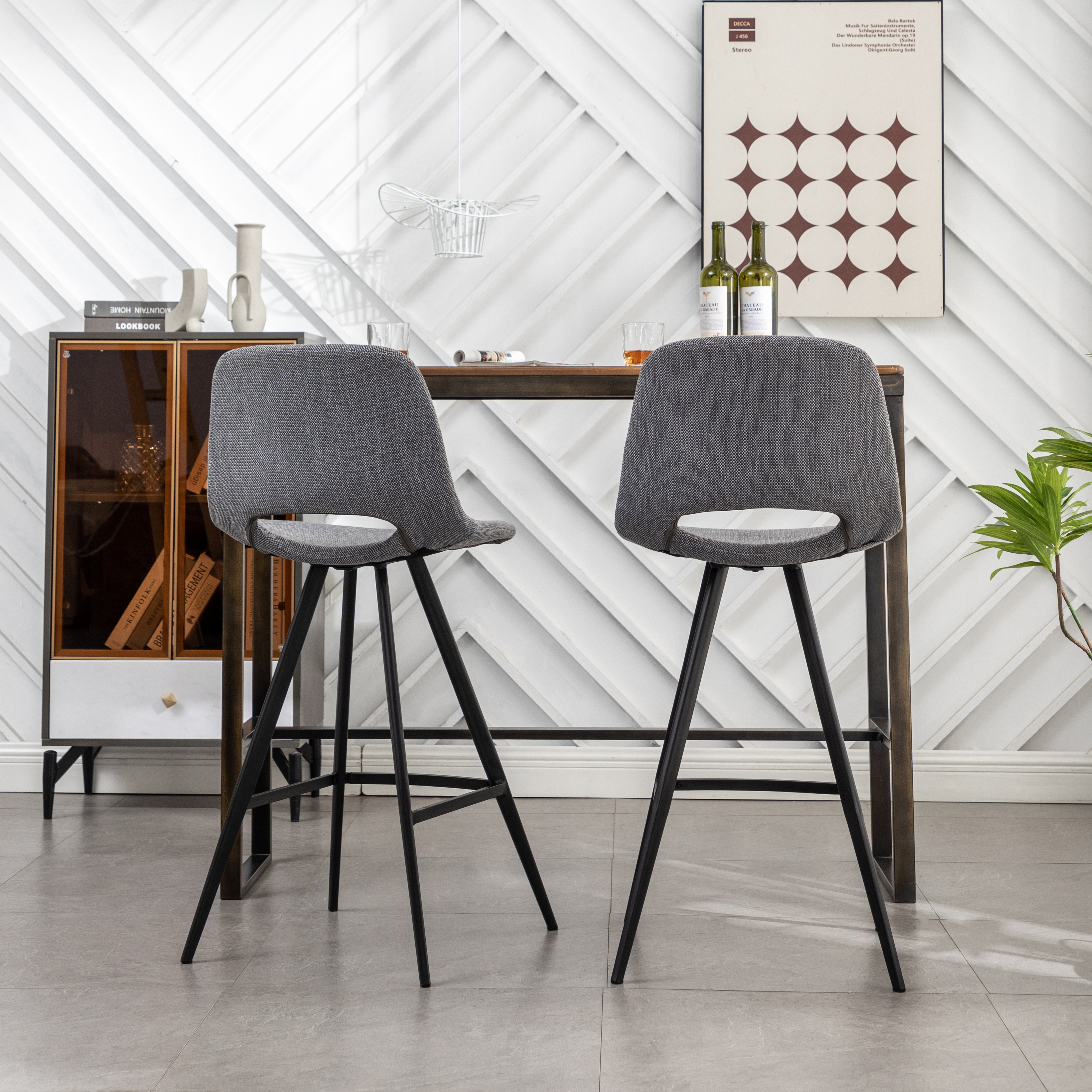 Porth Fabric Kitchen 28.25" Counter Height Stools, Set of 2, Gray