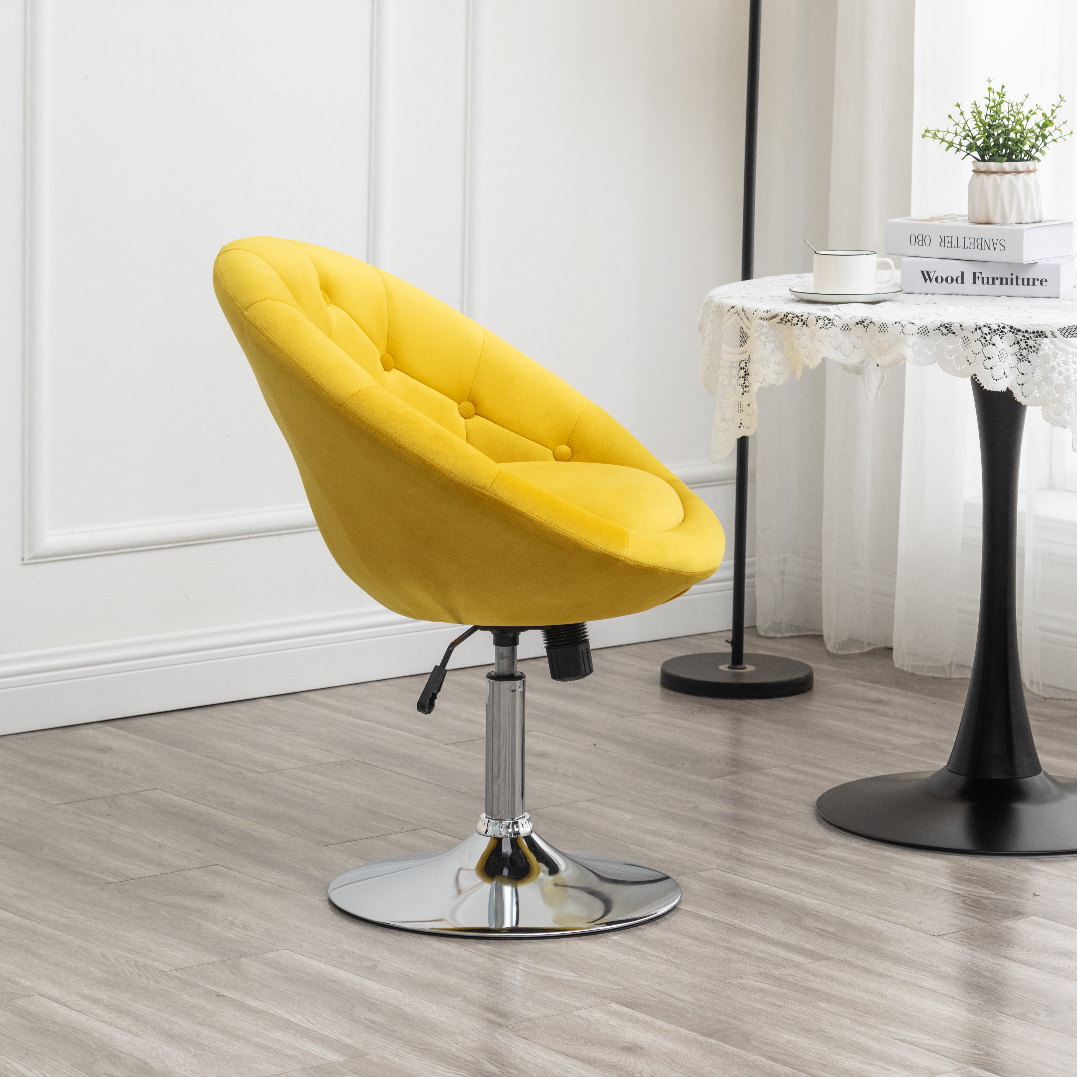 Noas Velvet Upholstered Tufted Back Swivel Accent Chair, Yellow