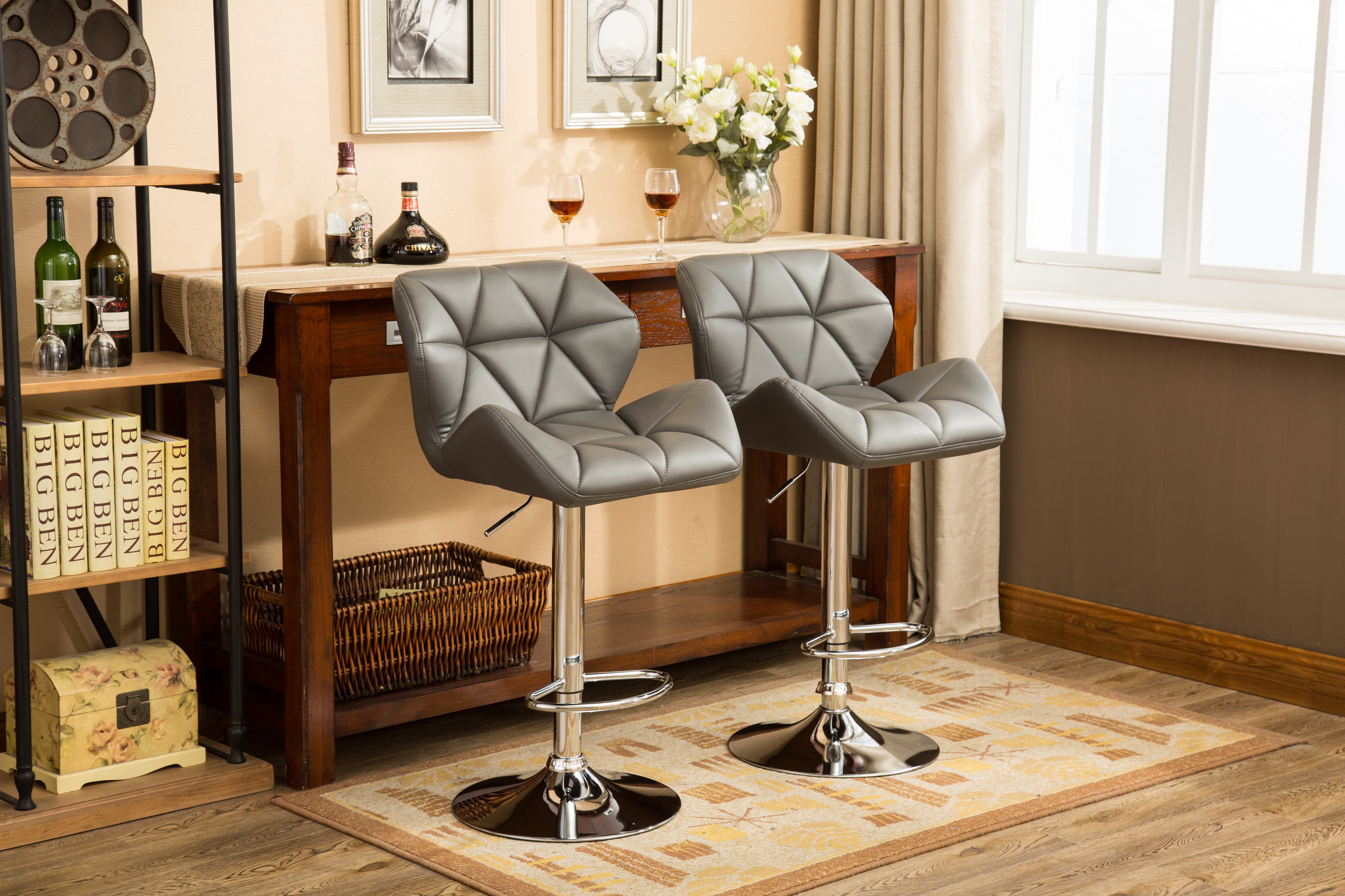 Glasgow Contemporary Tufted Adjustable Height Hidraulic Bar Stools, Set of 2, Grey