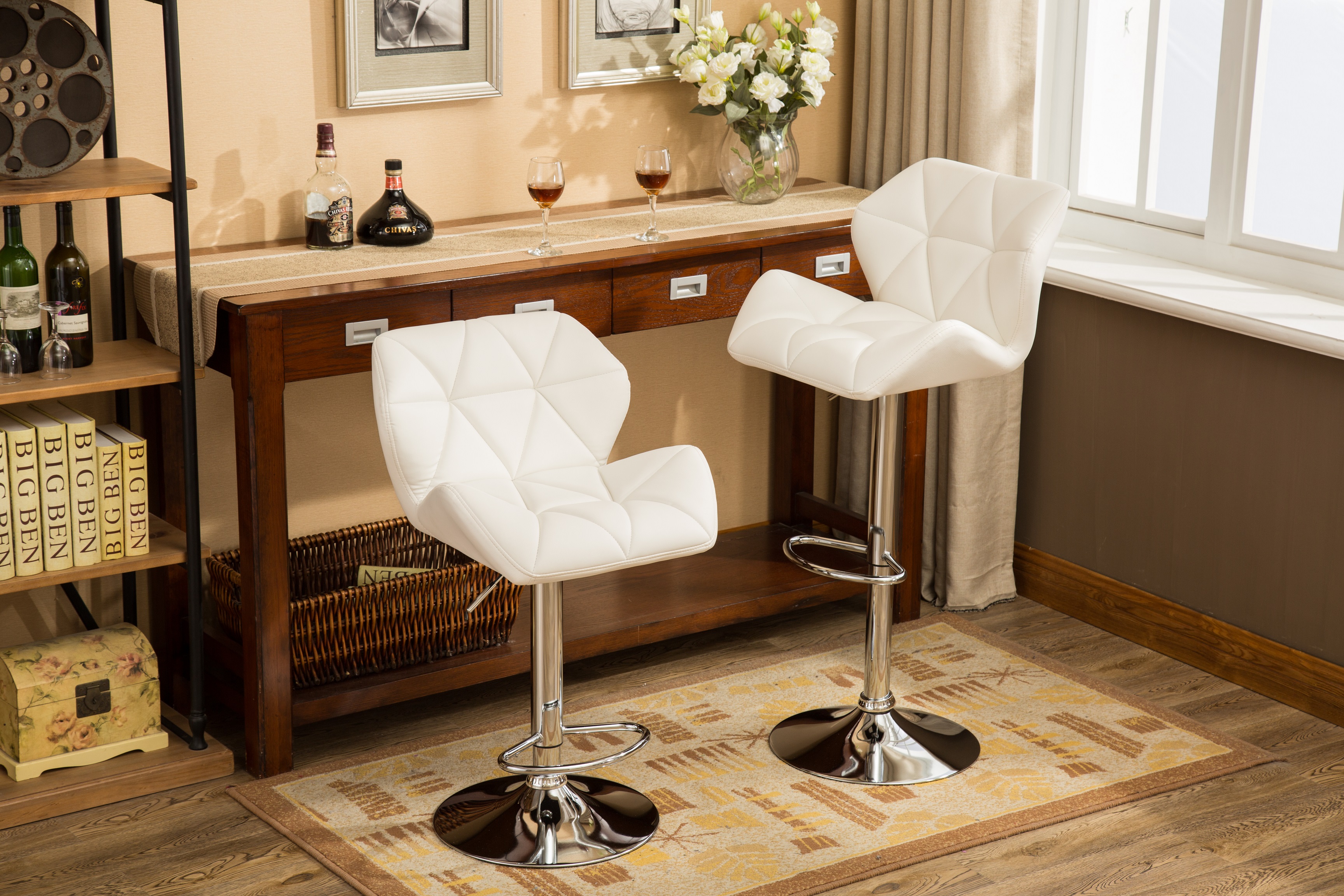 Glasgow Contemporary Tufted Adjustable Height Hidraulic Bar Stools, Set of 2, White