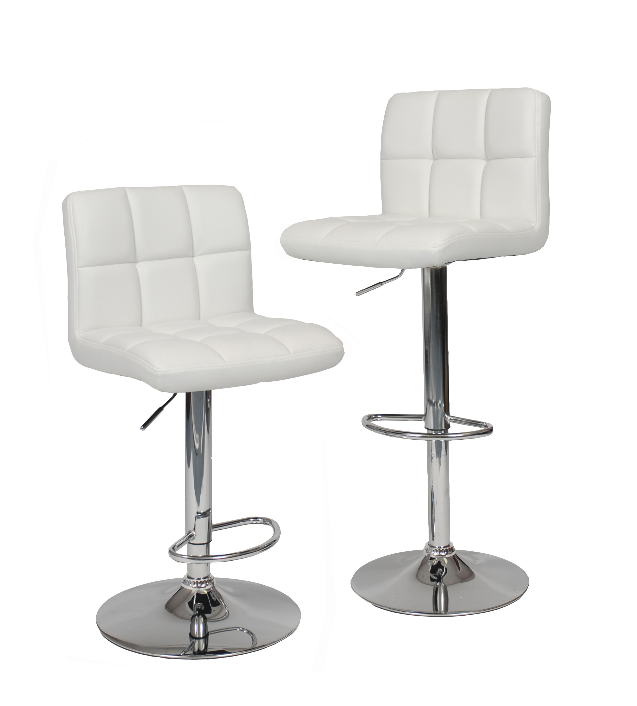 Swivel Faux Leather Adjustable Hydraulic Bar Stool, Set of 2, White