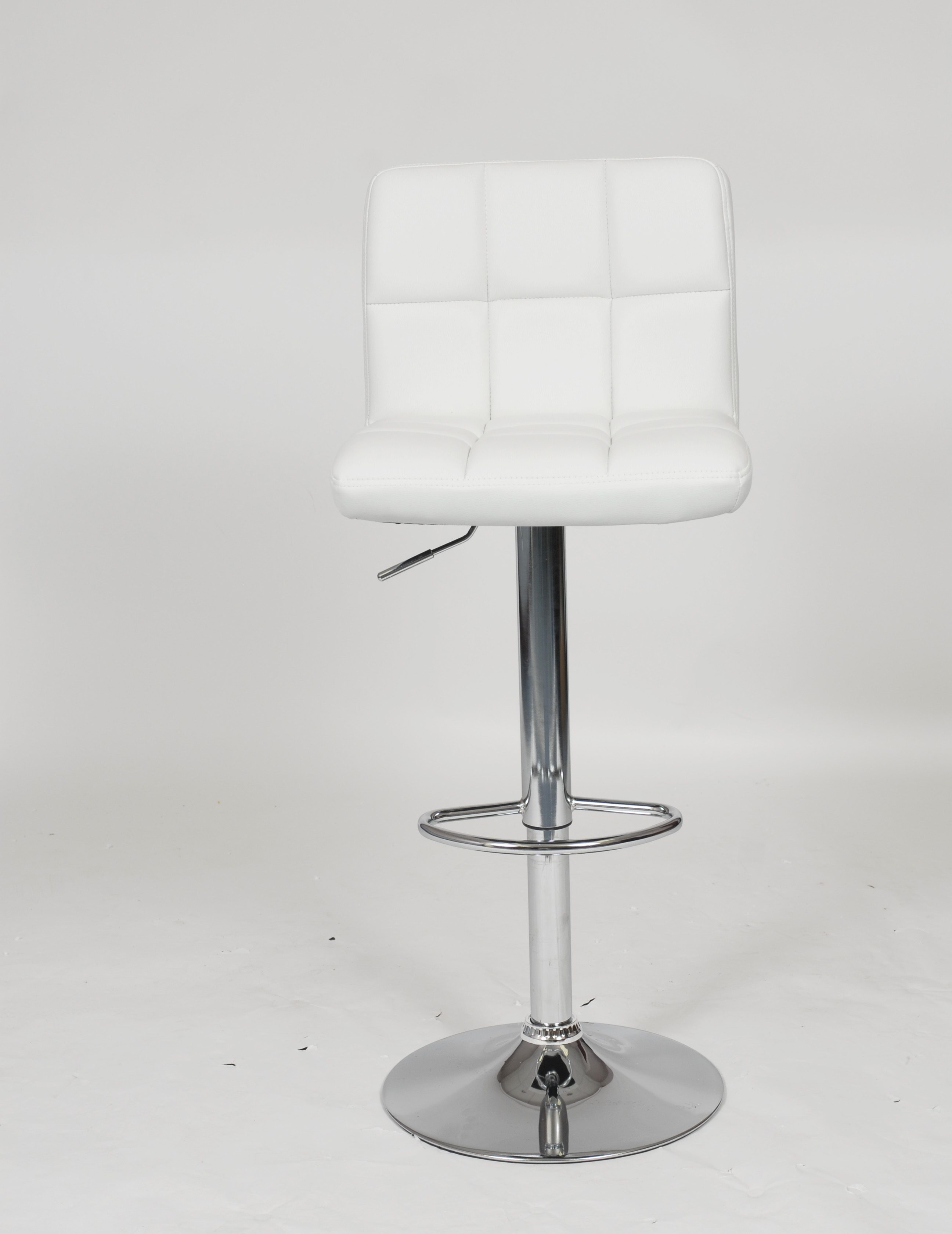 Swivel Faux Leather Adjustable Hydraulic Bar Stool, Set of 2, White