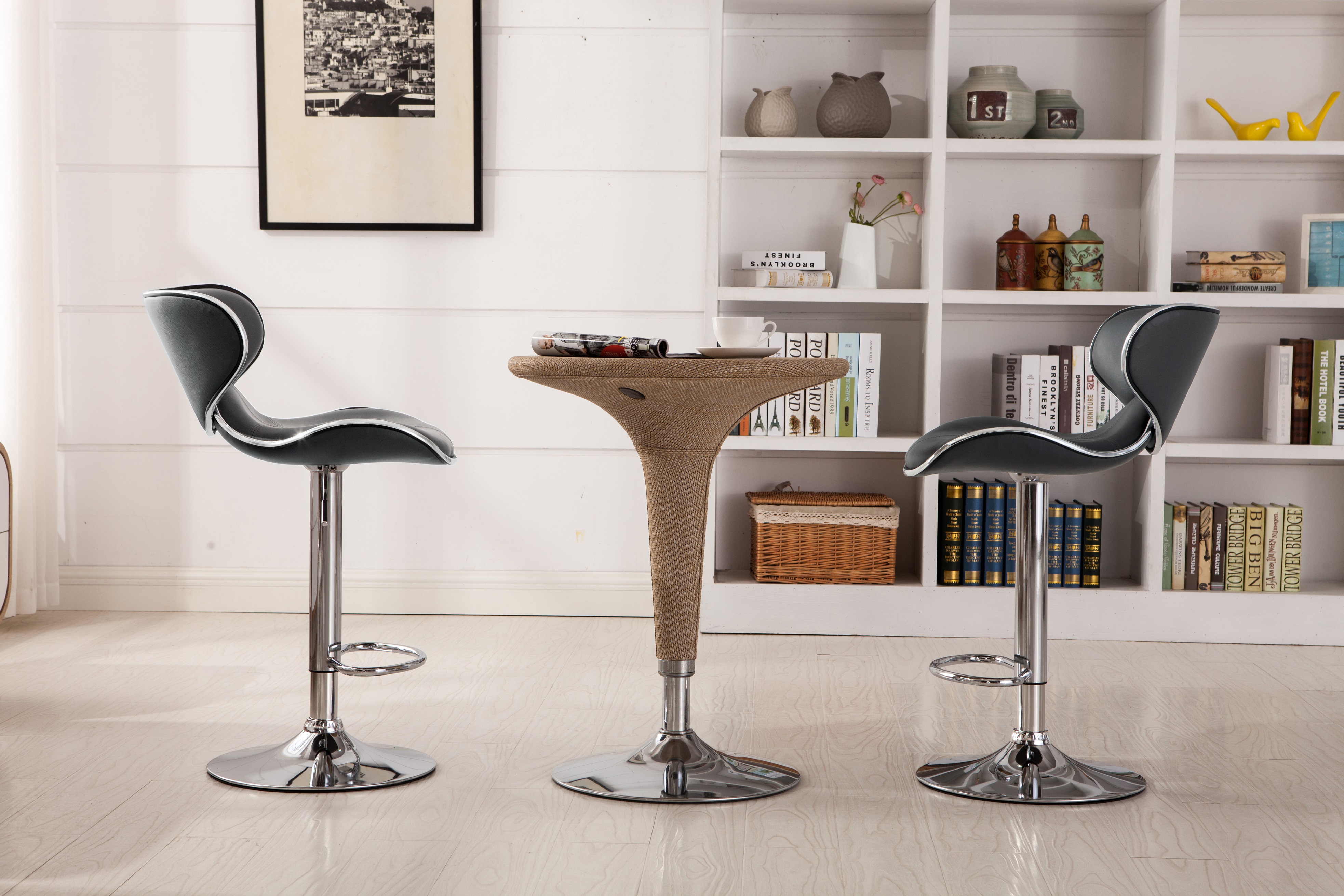 Masaccio Upholstery Airlift Adjustable Swivel Barstool with Chrome Base, Set of 2, Grey