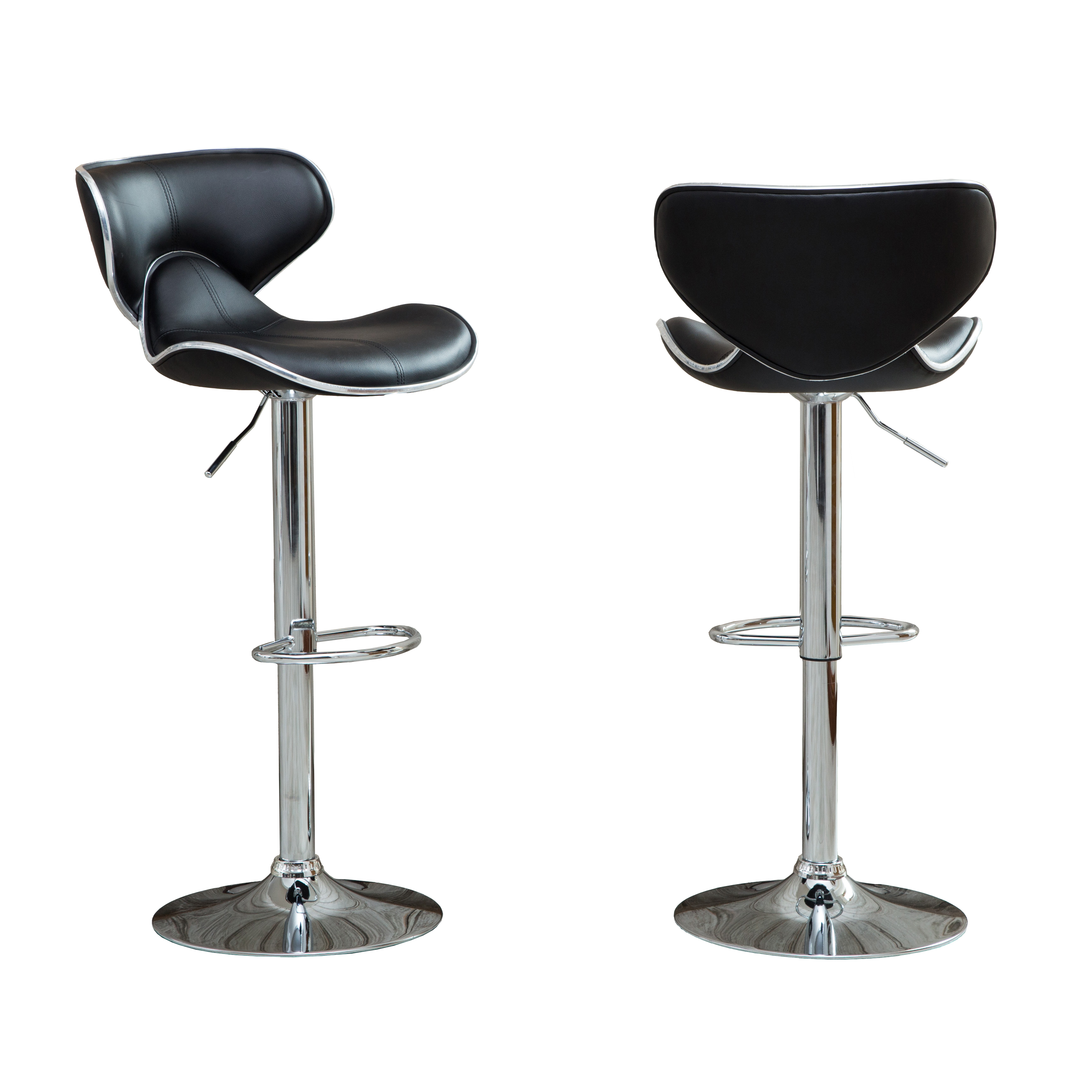 Masaccio Upholstery Airlift Adjustable Swivel Barstool with Chrome Base, Set of 2, Black