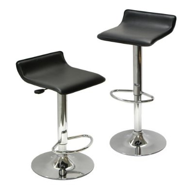 Contemporary Chrome Air Lift Adjustable Swivel Stools with Black Seat, Set of 2