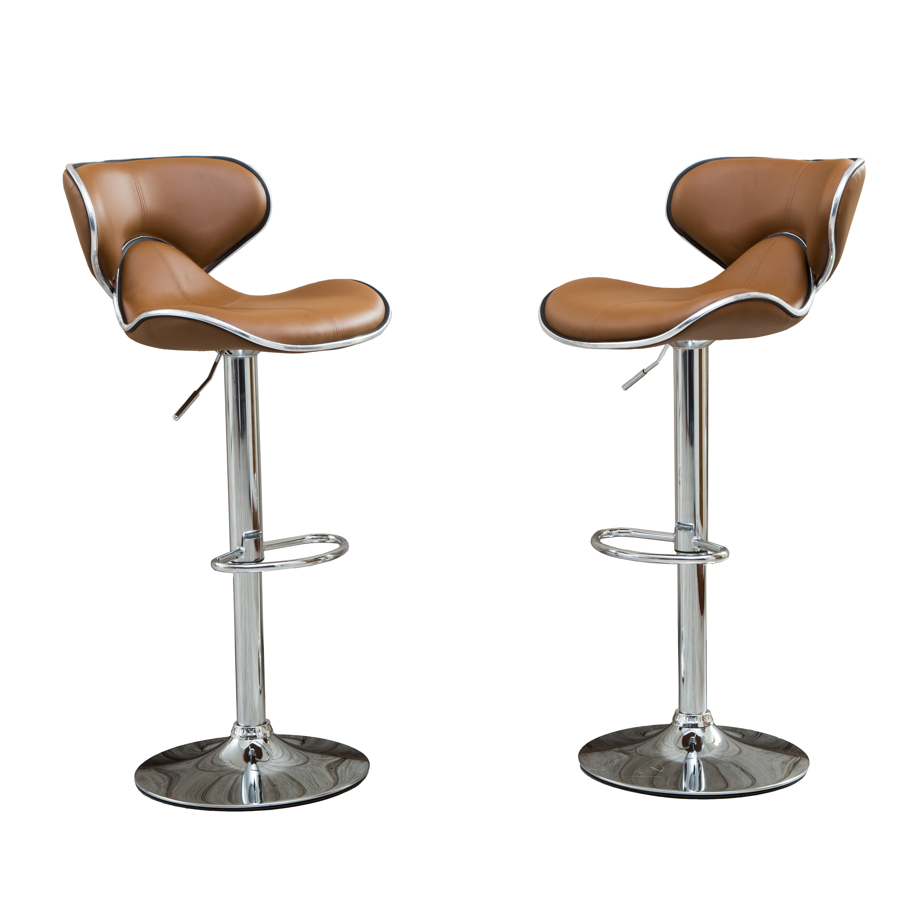 Masaccio Upholstery Airlift Adjustable Swivel Barstool with Chrome Base, Set of 2, Camel