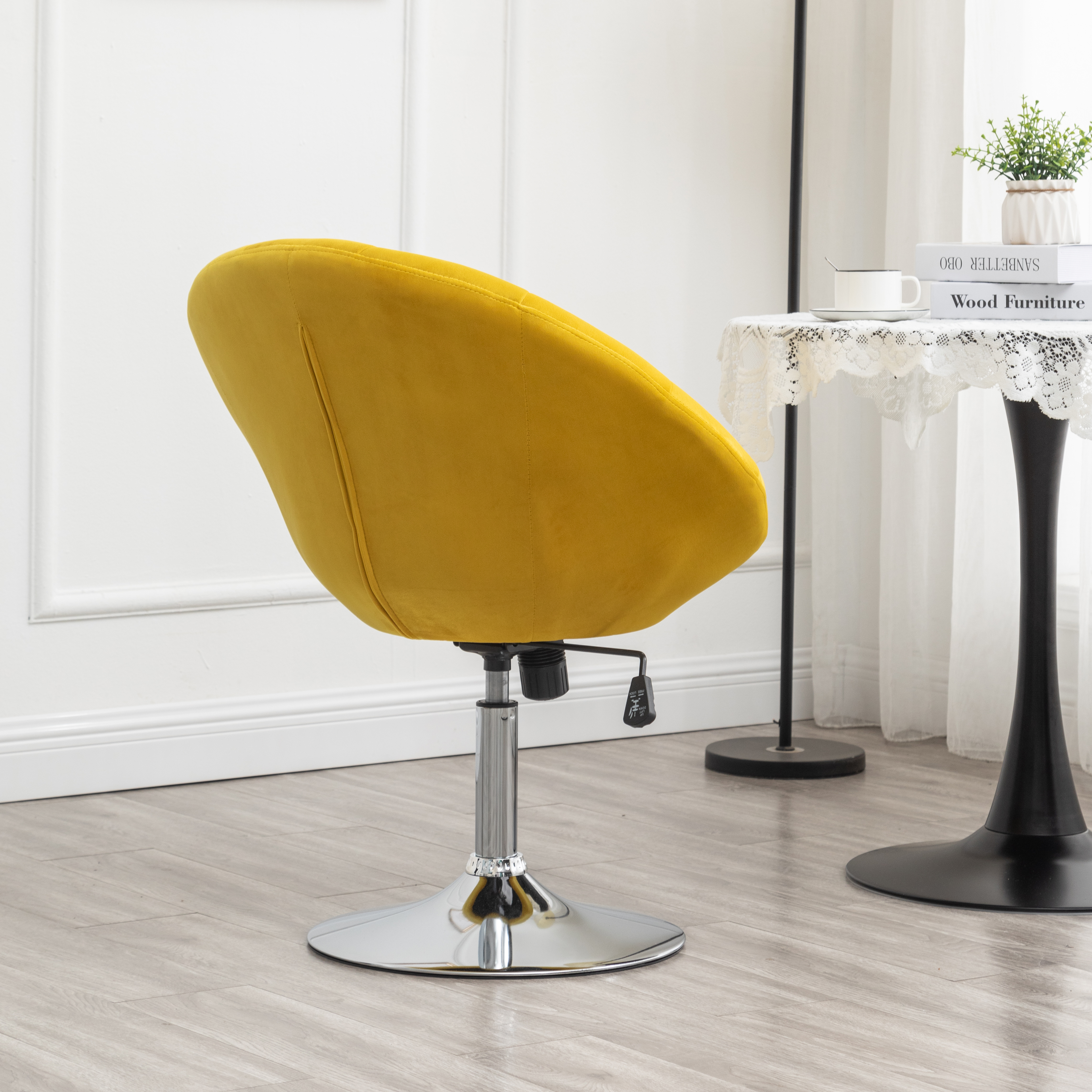 Noas Velvet Upholstered Tufted Back Swivel Accent Chair, Yellow