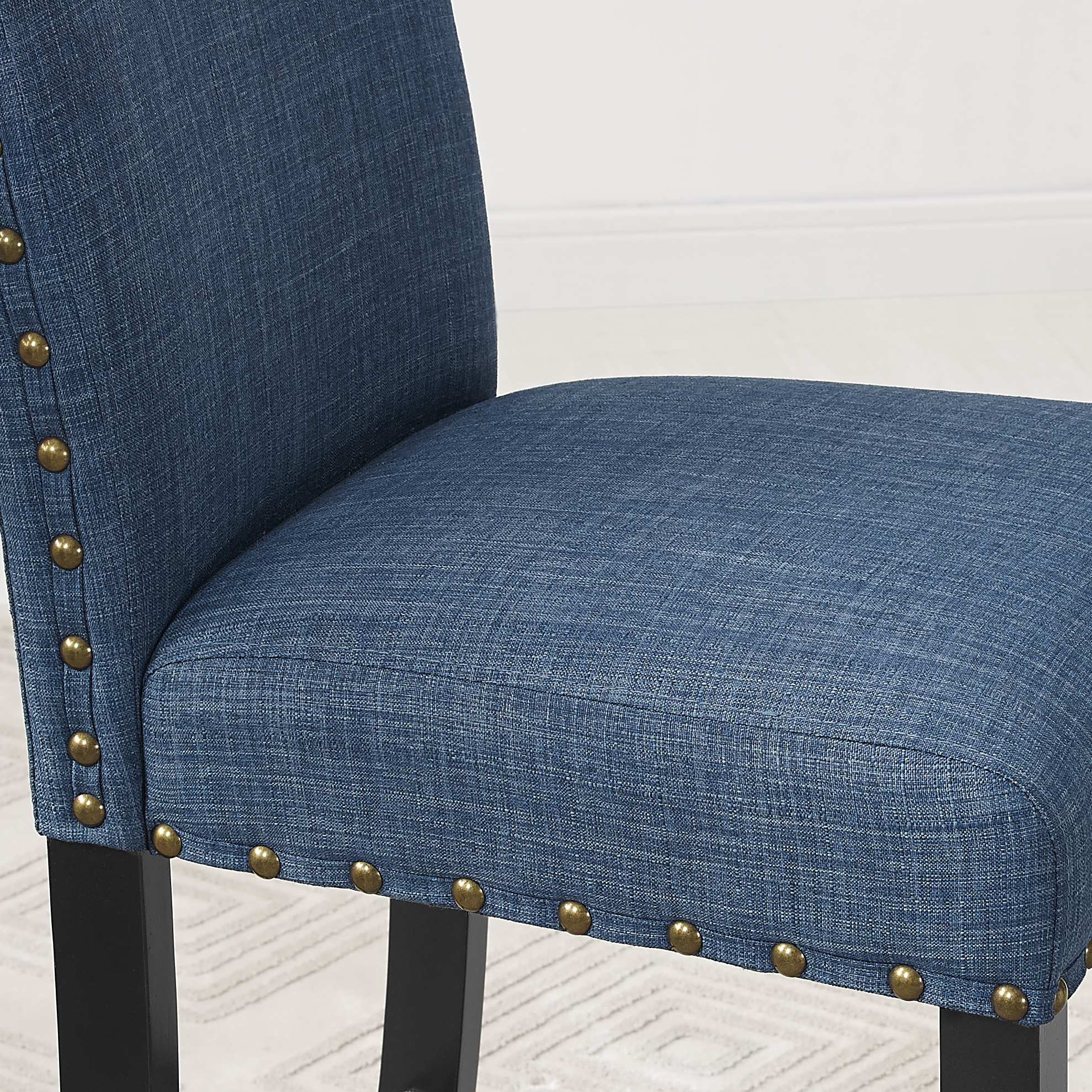 Biony Fabric Bar Stools with Nailhead Trim, Set of 2, Blue