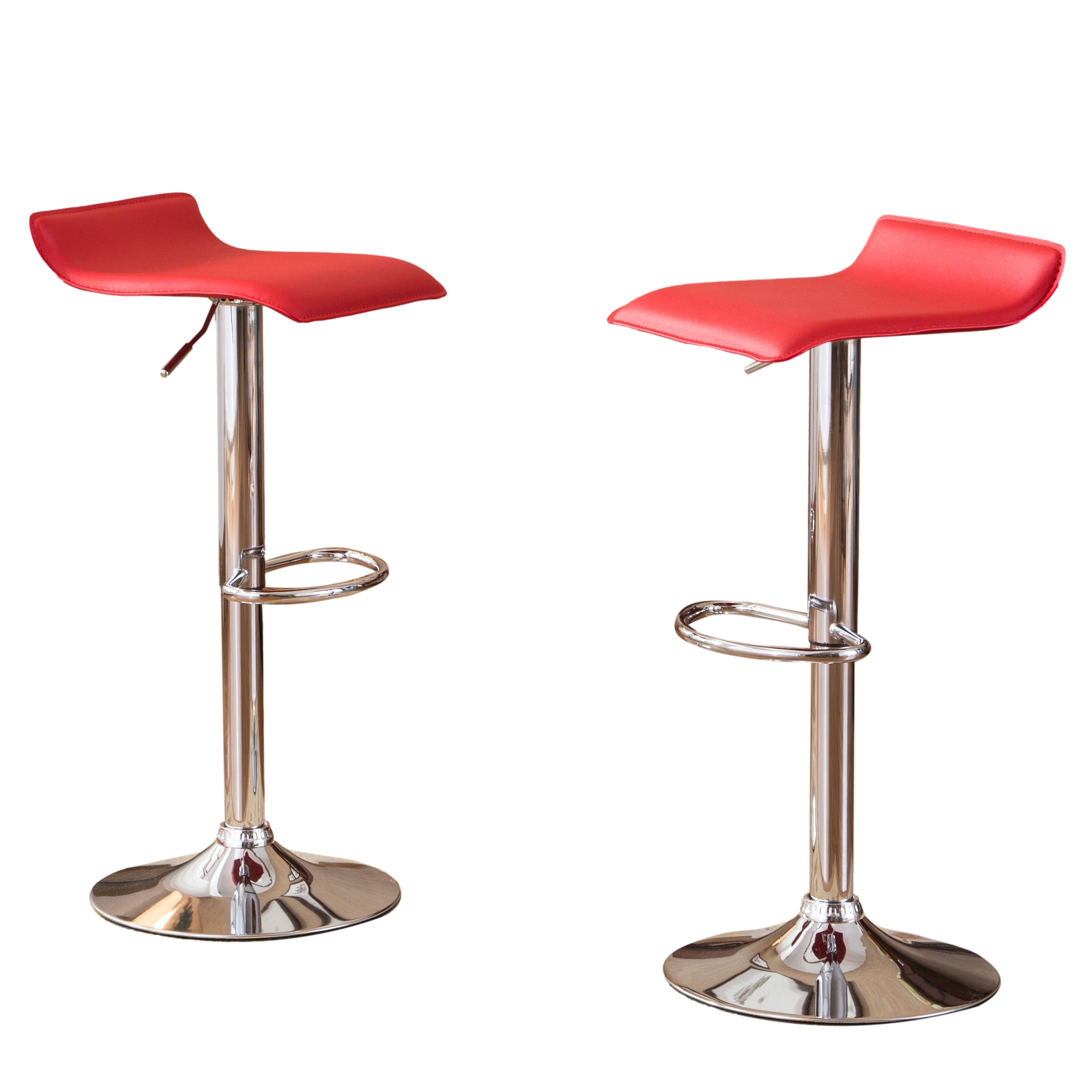 Contemporary Chrome Air Lift Adjustable Swivel Stools with Red Seat, Set of 2